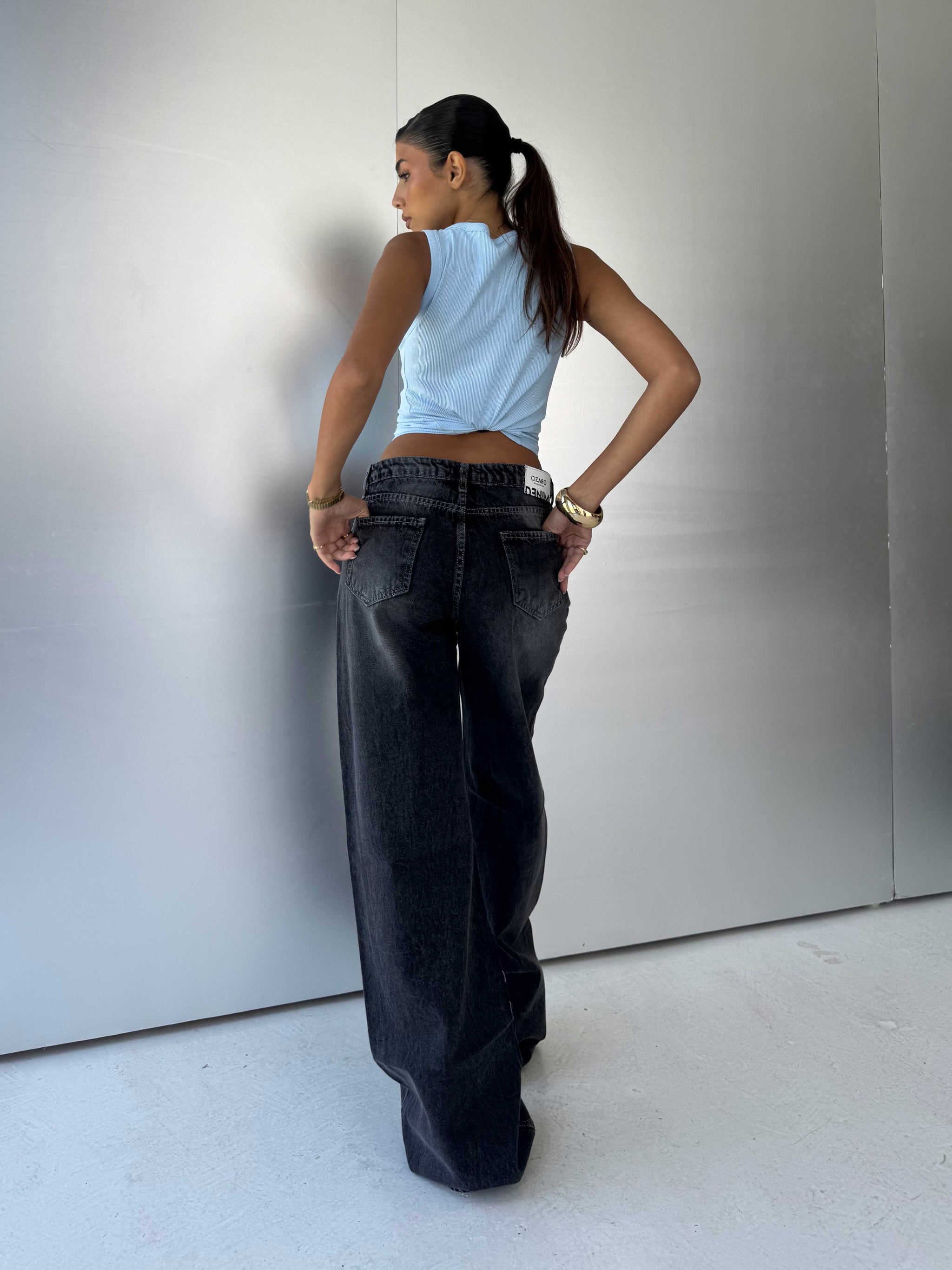 Baggy High-Waist Washed Black Jeans Baggy CIZARO - Cizaro Jeans