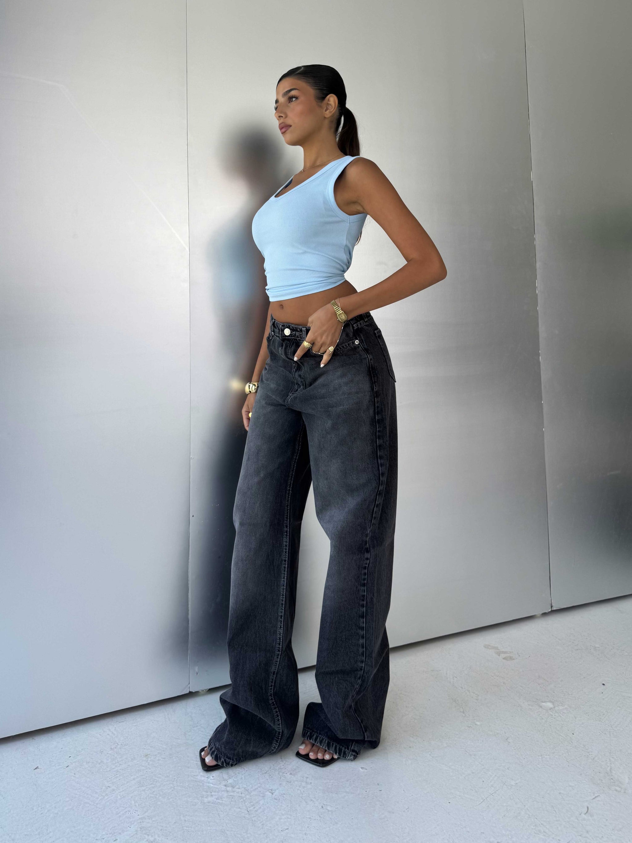 Baggy High-Waist Washed Black Jeans Baggy CIZARO - Cizaro Jeans