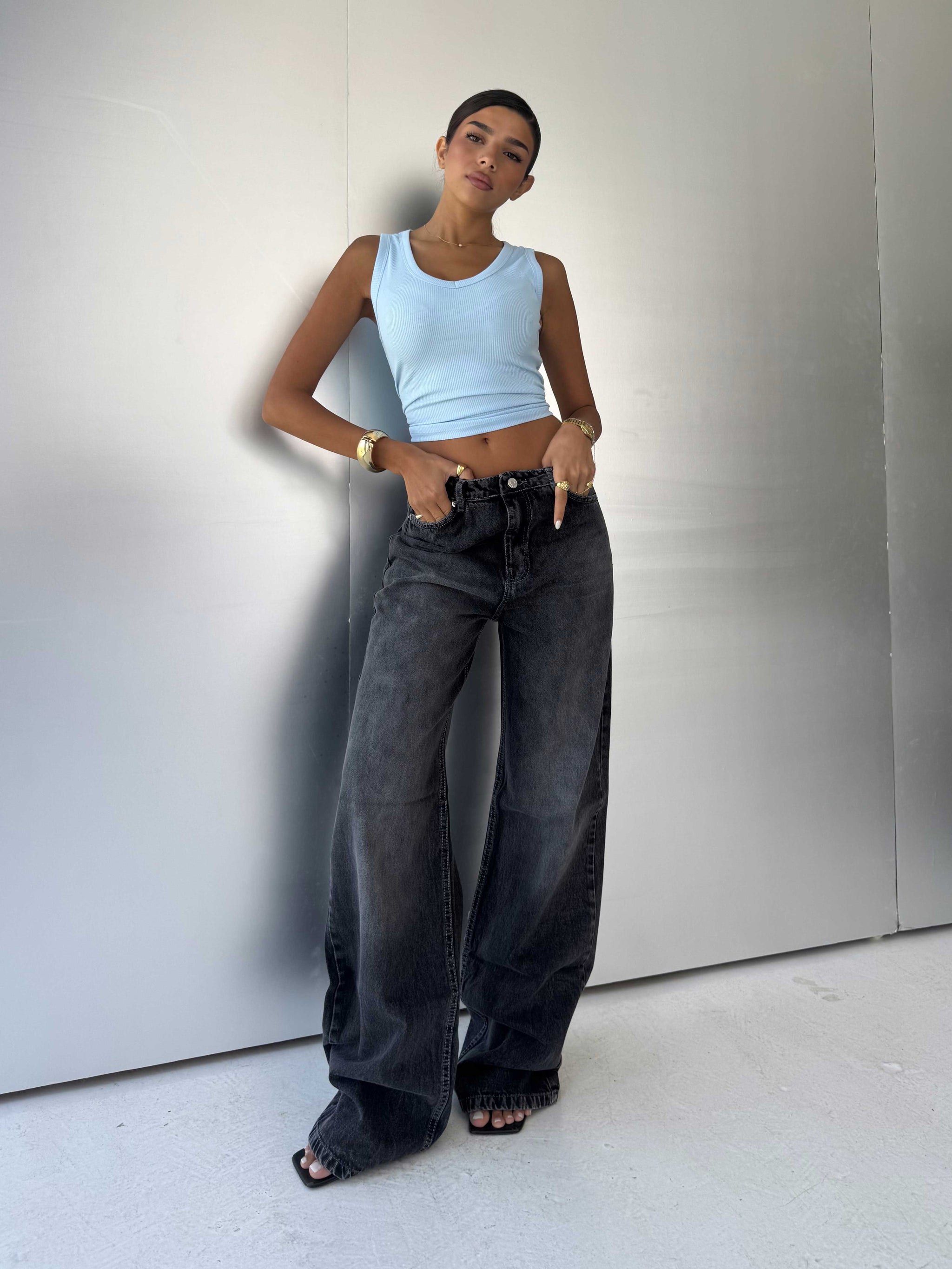 Baggy High-Waist Washed Black Jeans Baggy CIZARO - Cizaro Jeans