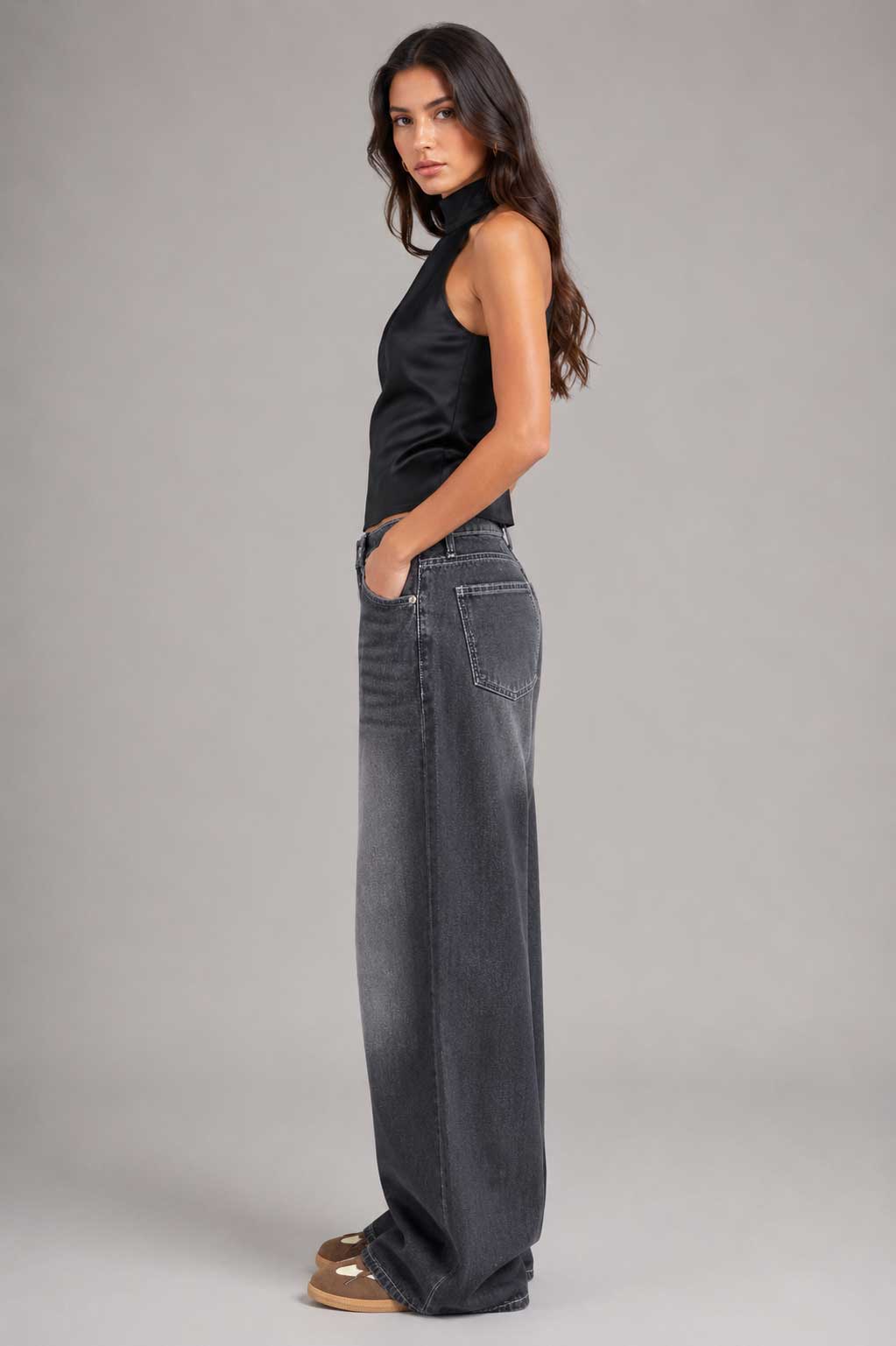 Baggy High Waist Washed Black Jeans Baggy CIZARO - Cizaro Jeans