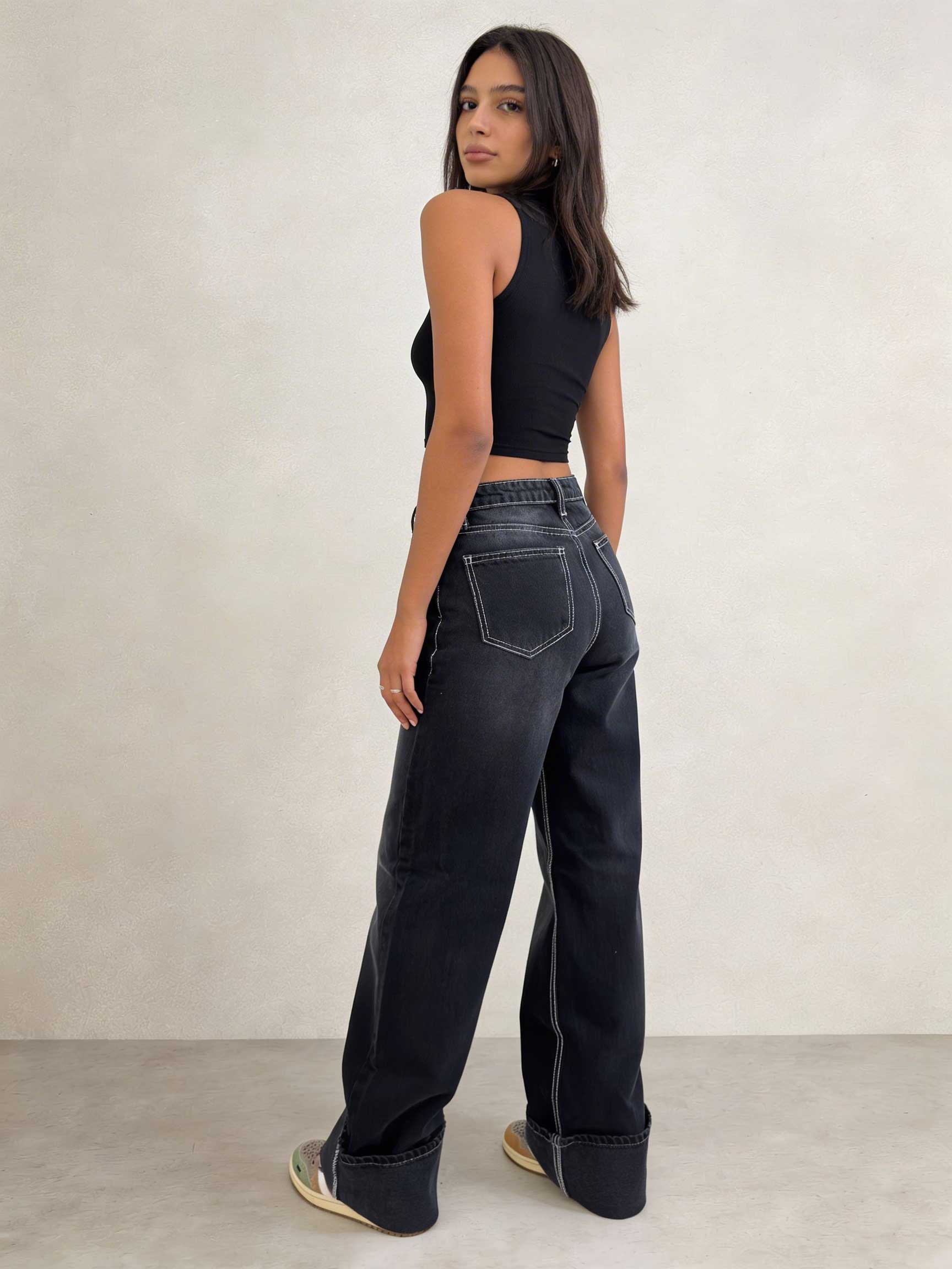 Baggy – High-Waist Black Raw Denim Jeans Baggy CIZARO - Cizaro Jeans