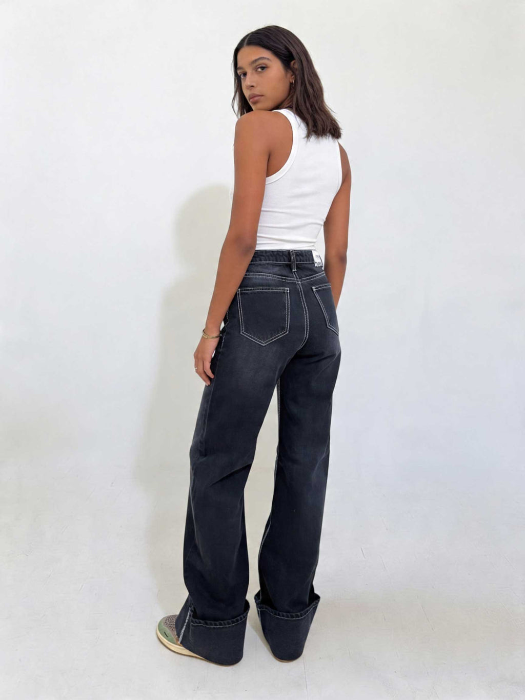 Baggy High waist Deep Washed Charcoal Baggy CIZARO - Cizaro Jeans