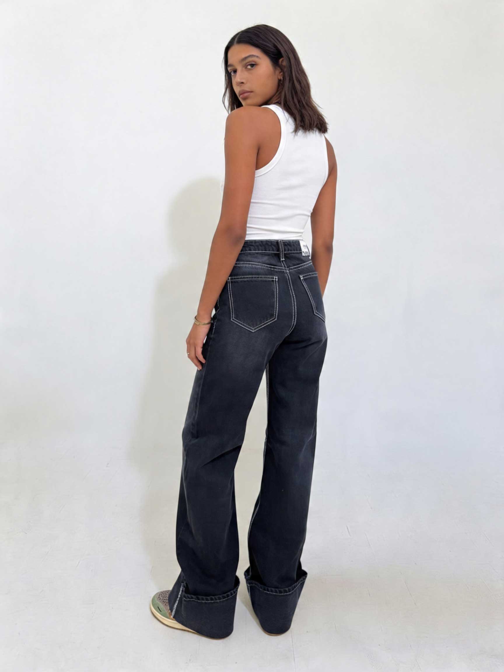 Baggy High waist Deep Washed Charcoal Baggy CIZARO - Cizaro Jeans