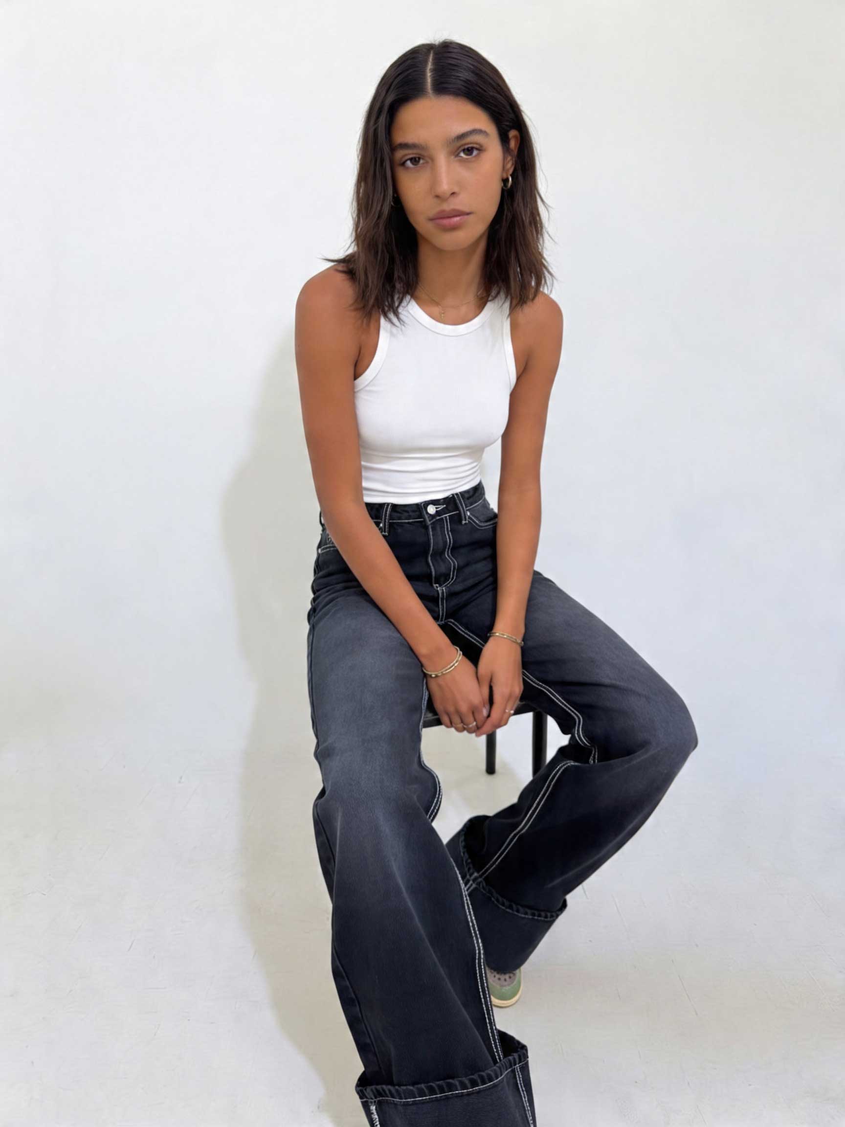 Baggy High waist Deep Washed Charcoal Baggy CIZARO - Cizaro Jeans