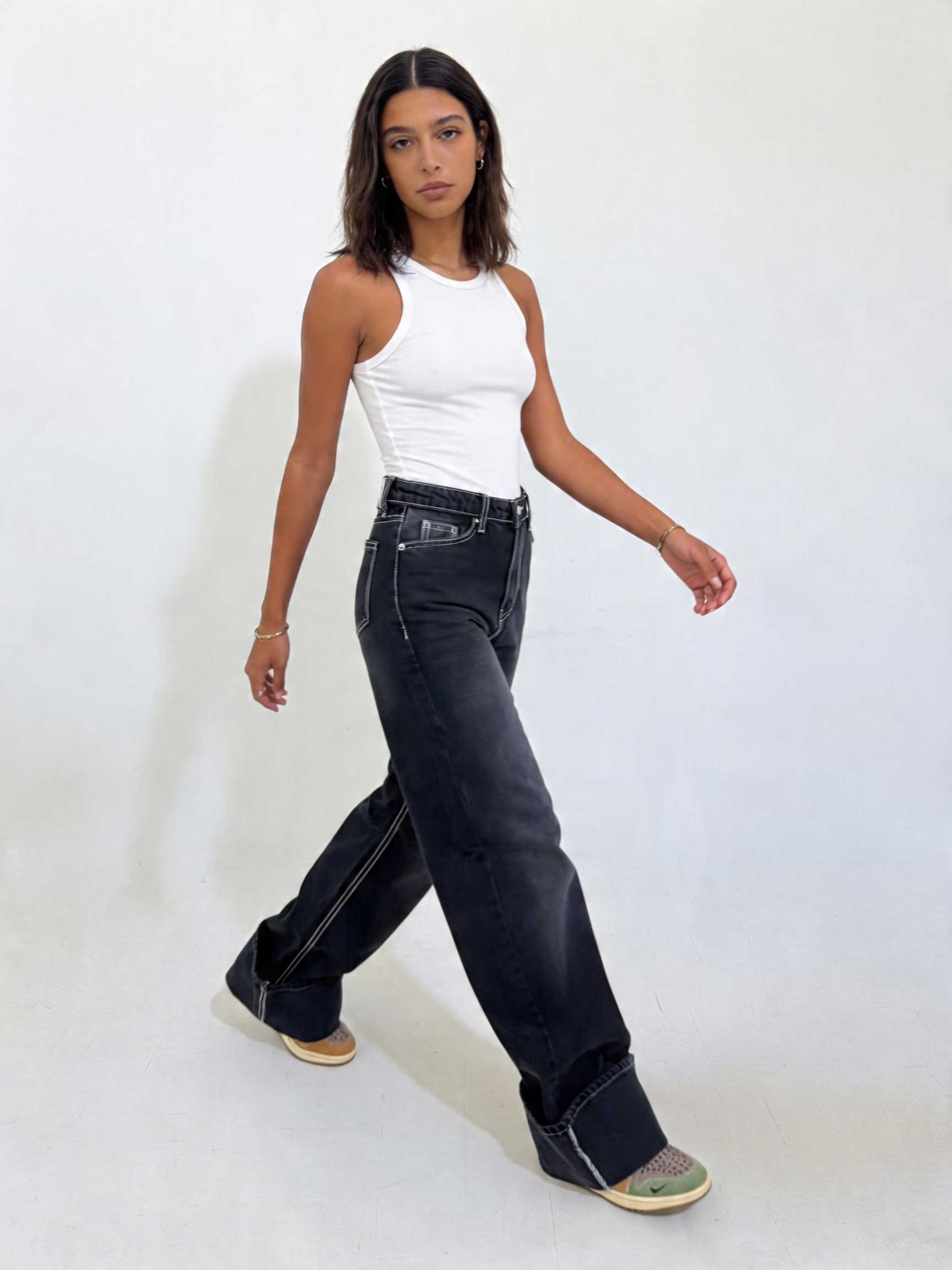 Baggy High waist Deep Washed Charcoal Baggy CIZARO - Cizaro Jeans