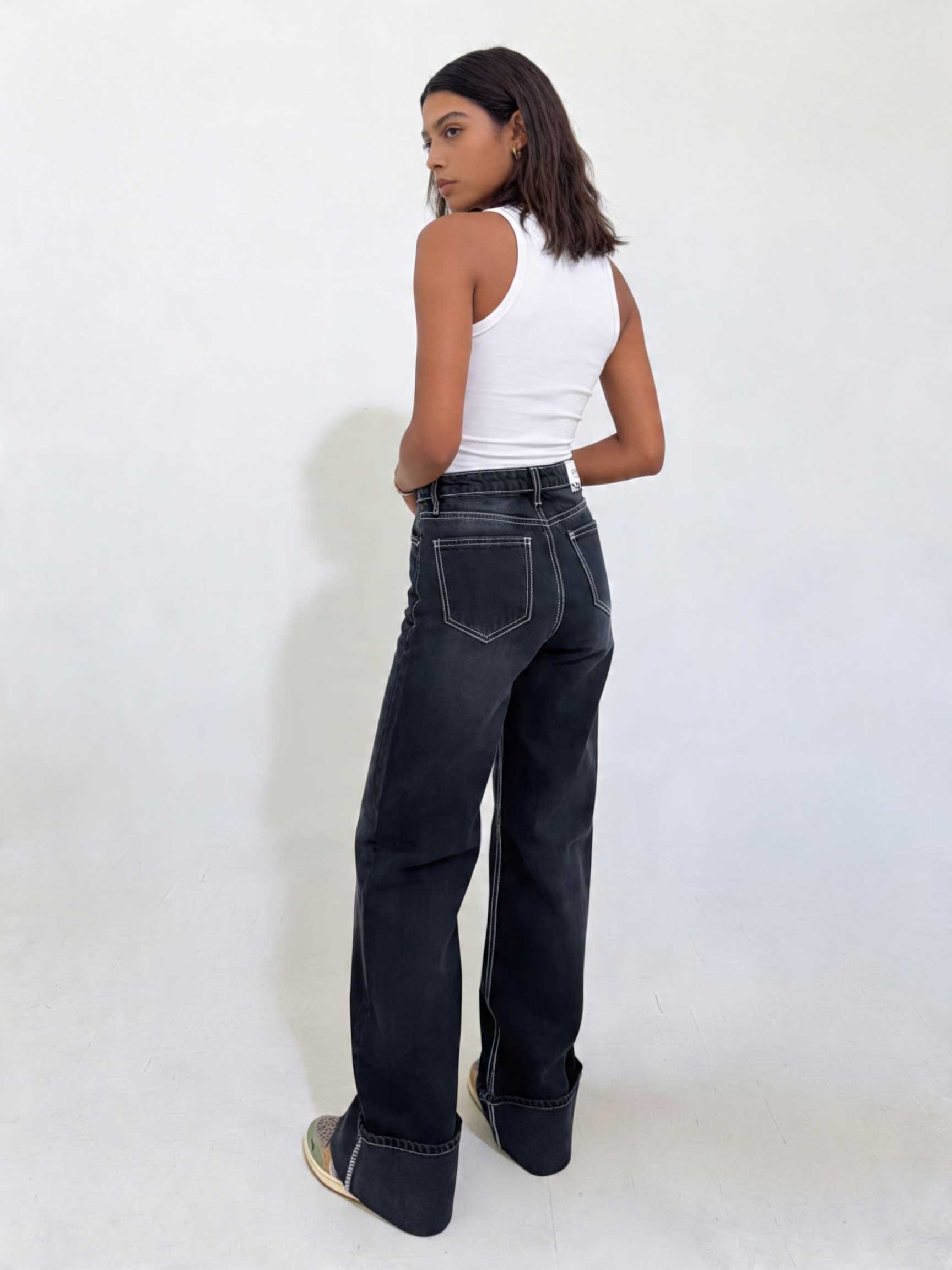 Baggy High waist Deep Washed Charcoal Baggy CIZARO - Cizaro Jeans