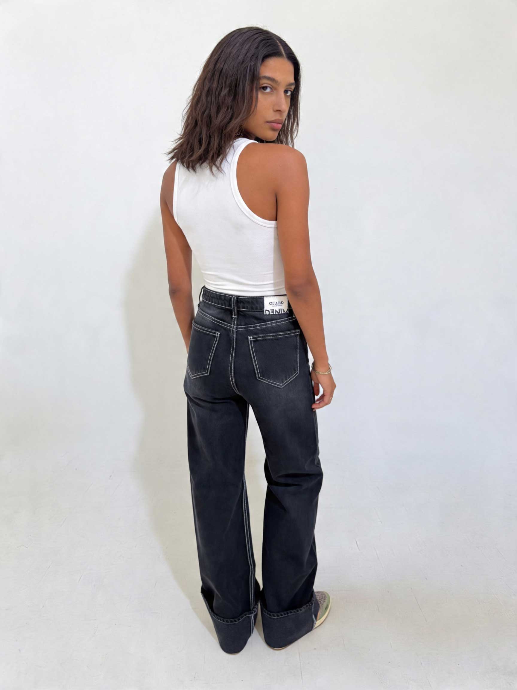 Baggy High waist Deep Washed Charcoal Baggy CIZARO - Cizaro Jeans