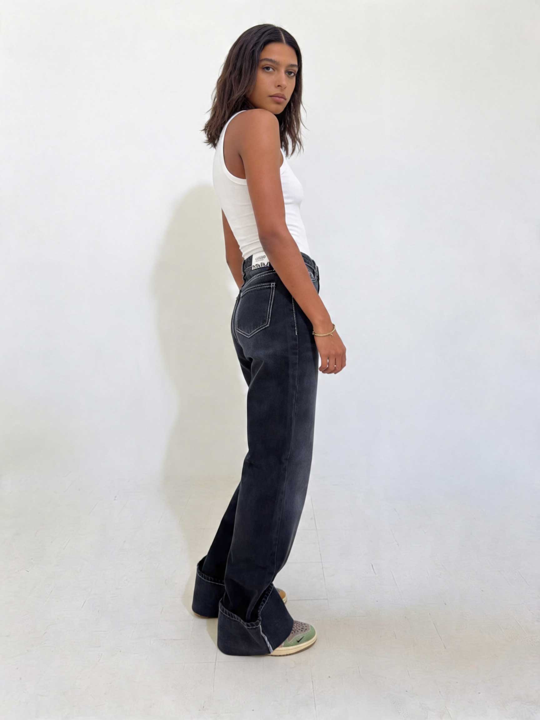 Baggy High waist Deep Washed Charcoal Baggy CIZARO - Cizaro Jeans