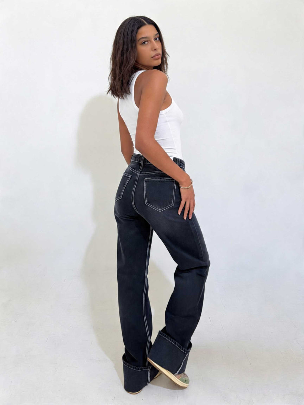 Baggy High waist Deep Washed Charcoal Baggy CIZARO - Cizaro Jeans