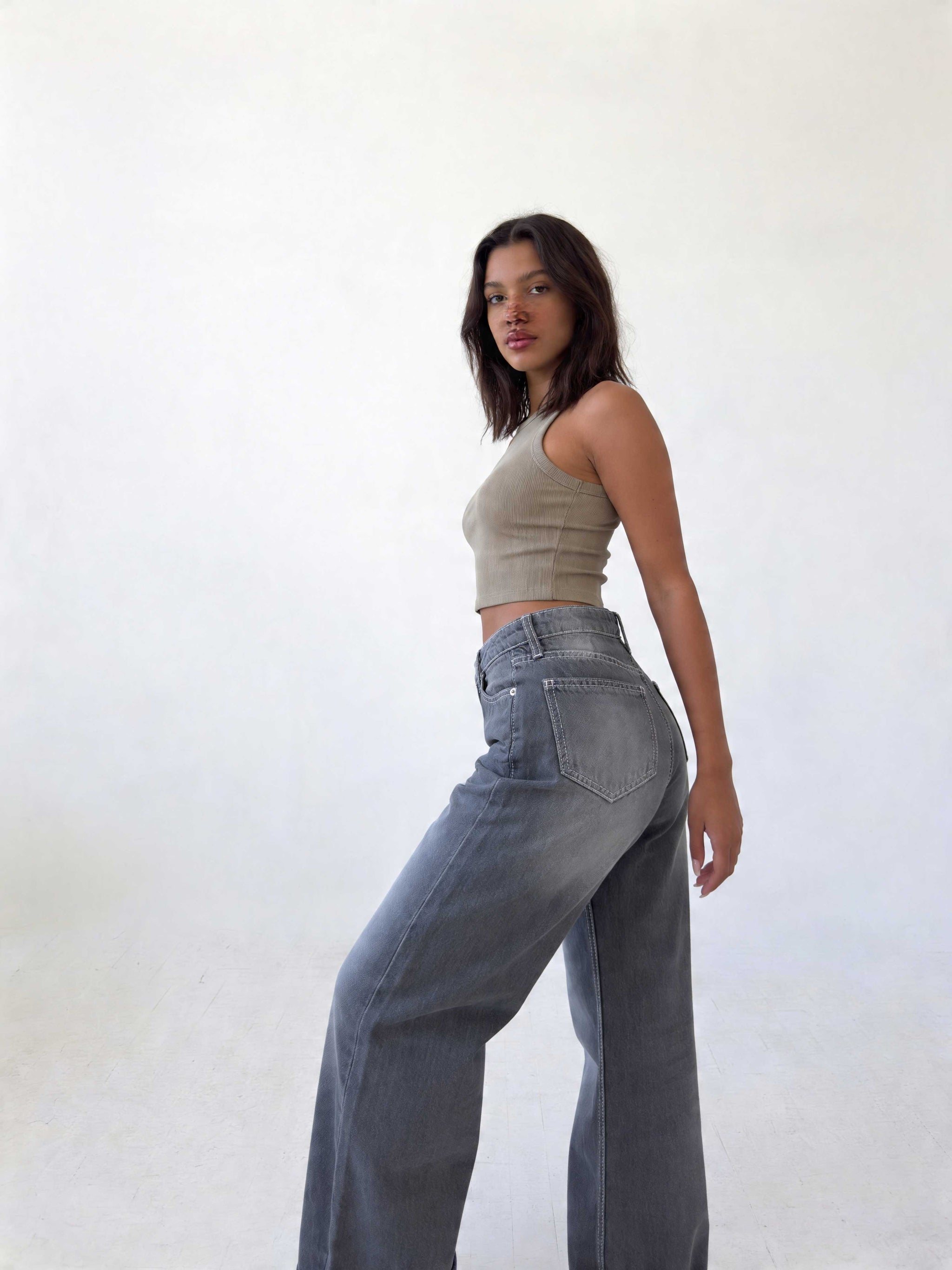 Baggy – High-Waist Faded Grey Jeans Baggy CIZARO - Cizaro Jeans