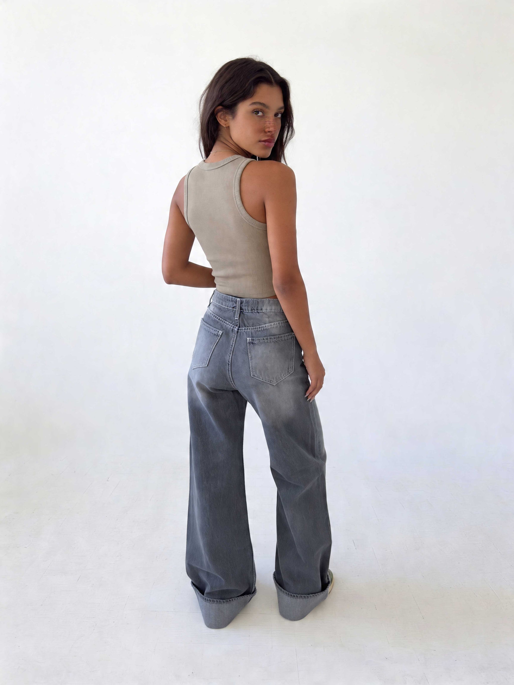 Baggy – High-Waist Faded Grey Jeans Baggy CIZARO - Cizaro Jeans