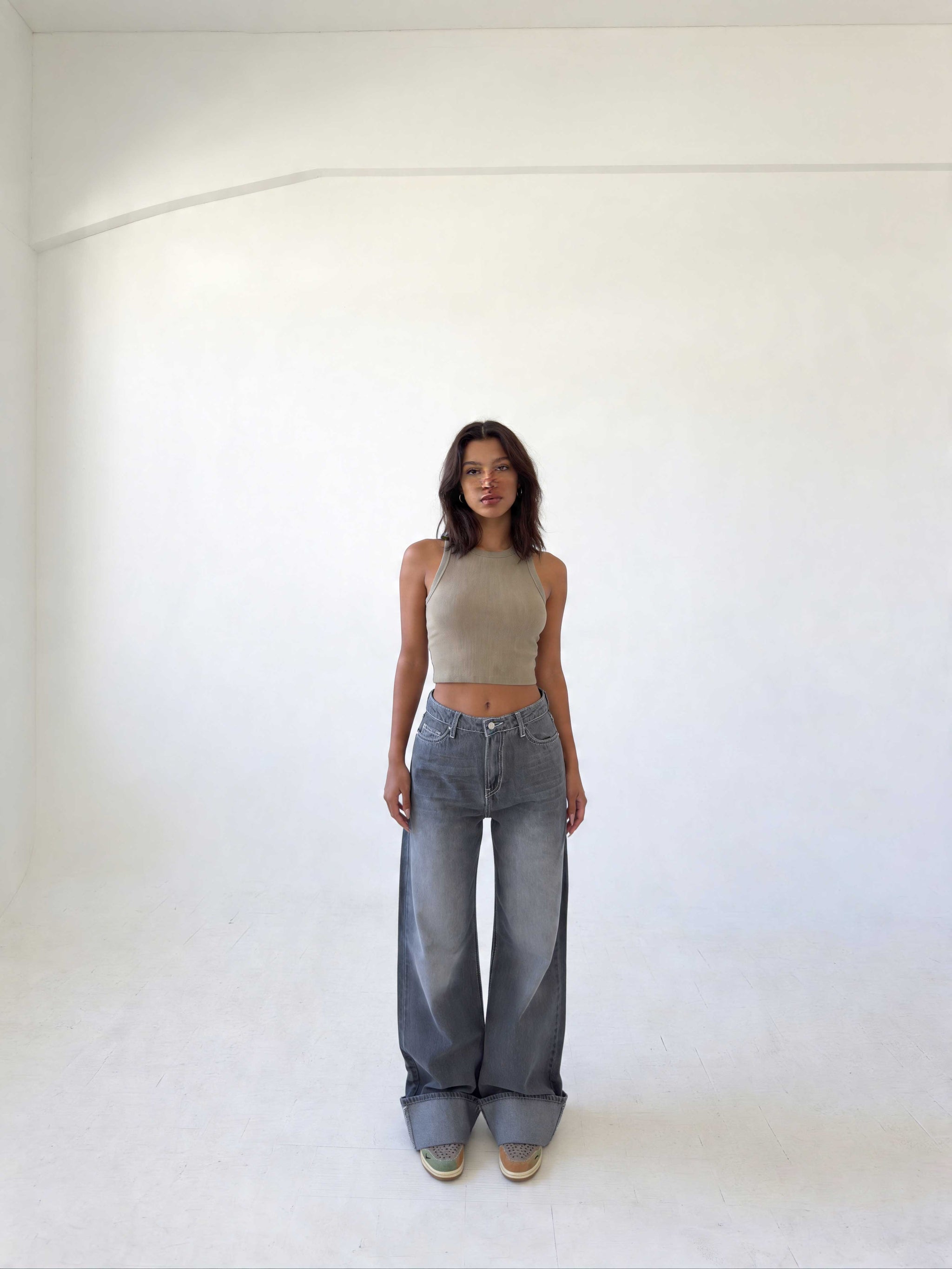 Baggy – High-Waist Faded Grey Jeans Baggy CIZARO - Cizaro Jeans