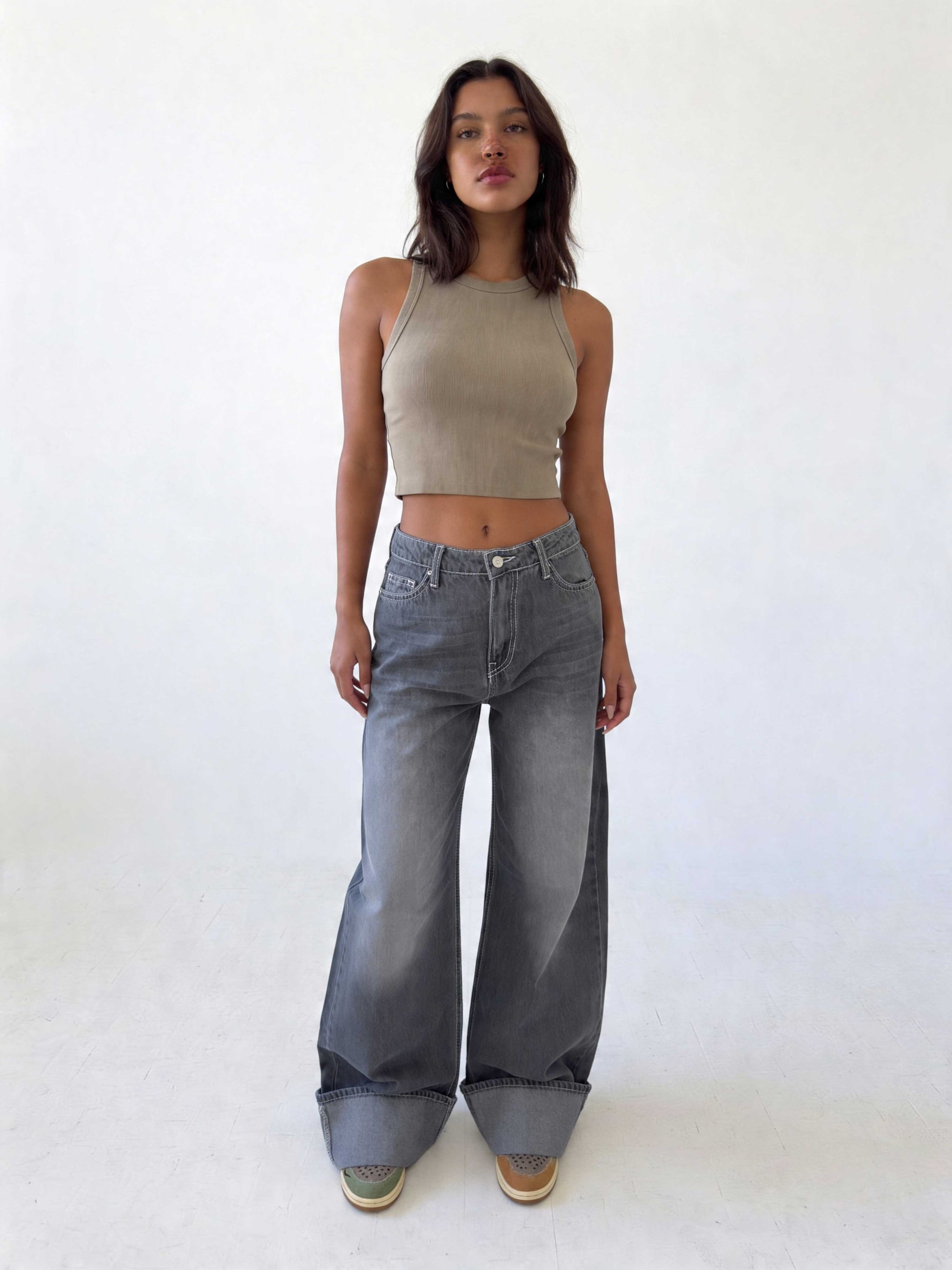 Baggy – High-Waist Faded Grey Jeans Baggy CIZARO - Cizaro Jeans