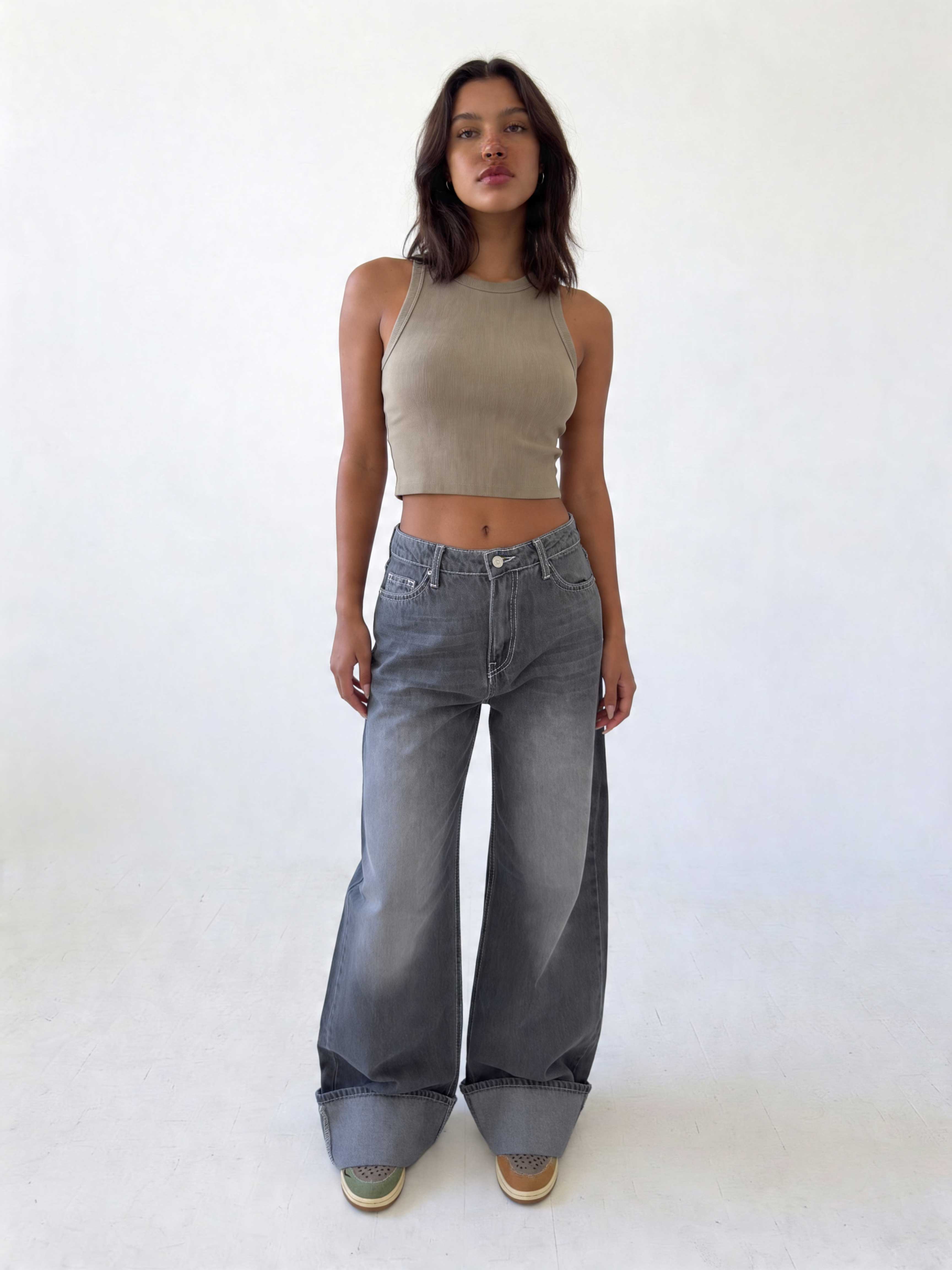 Baggy – High-Waist Faded Grey Jeans Baggy CIZARO - Cizaro Jeans