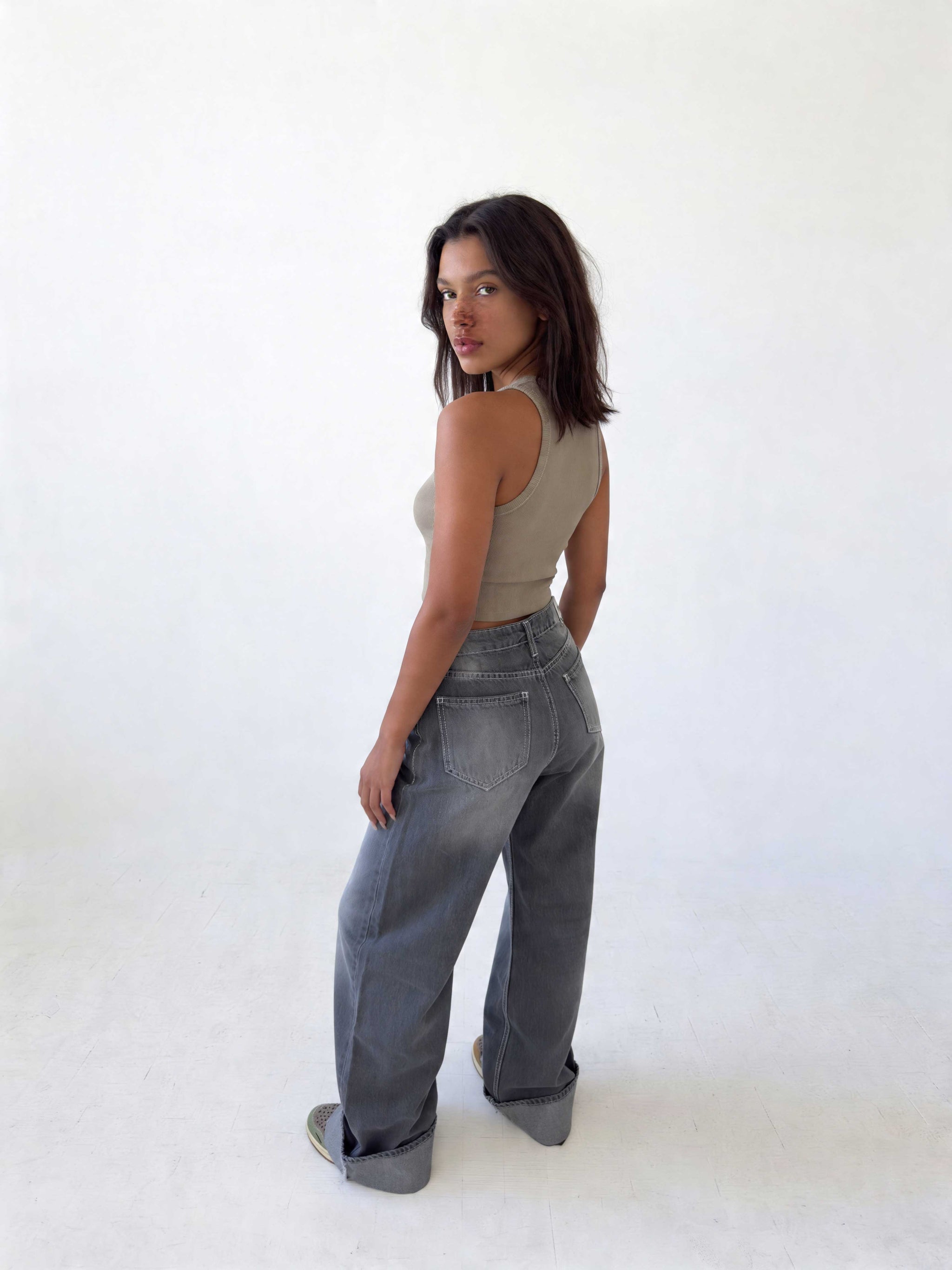 Baggy – High-Waist Faded Grey Jeans Baggy CIZARO - Cizaro Jeans