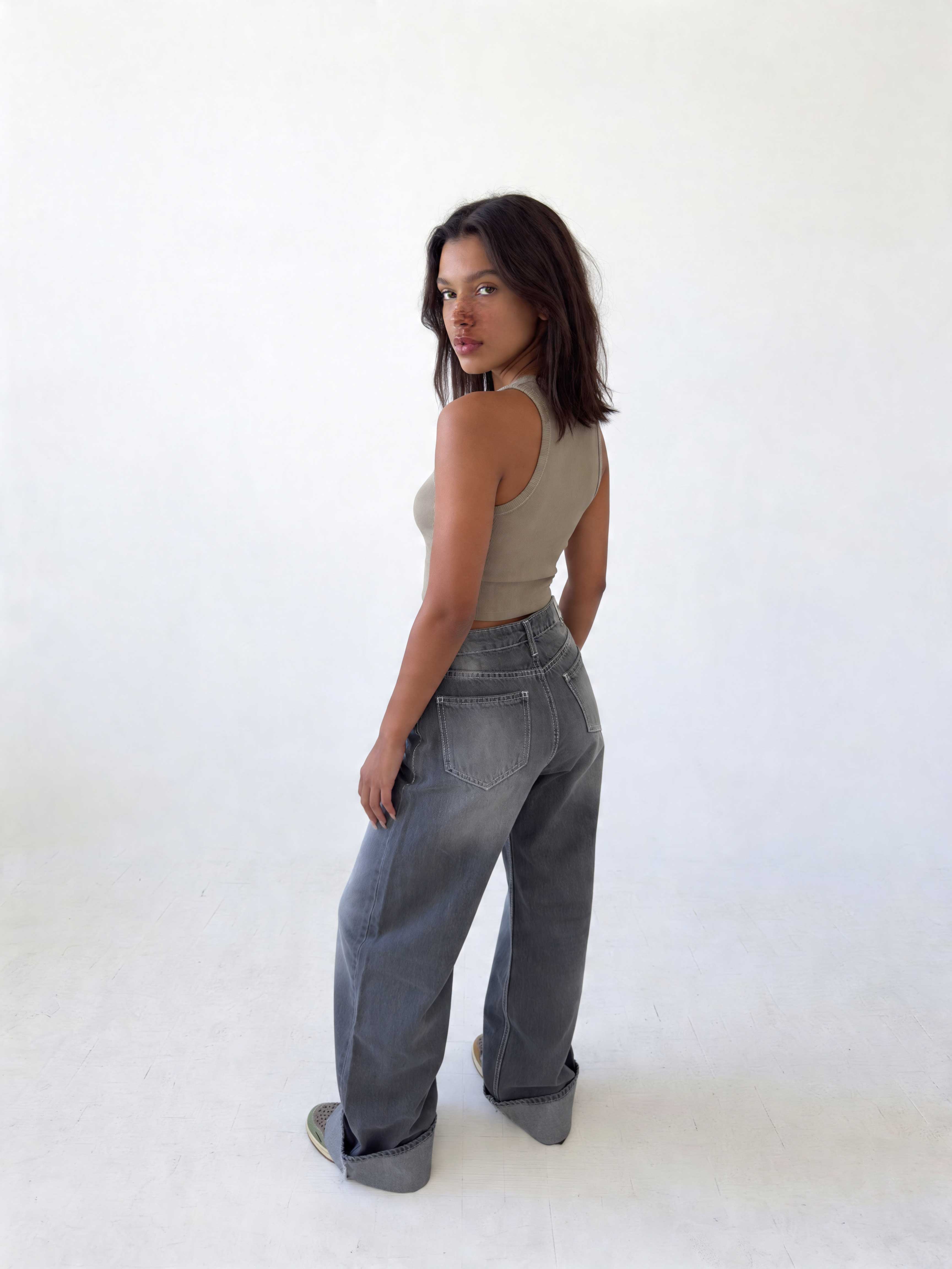 Baggy – High-Waist Faded Grey Jeans Baggy CIZARO - Cizaro Jeans