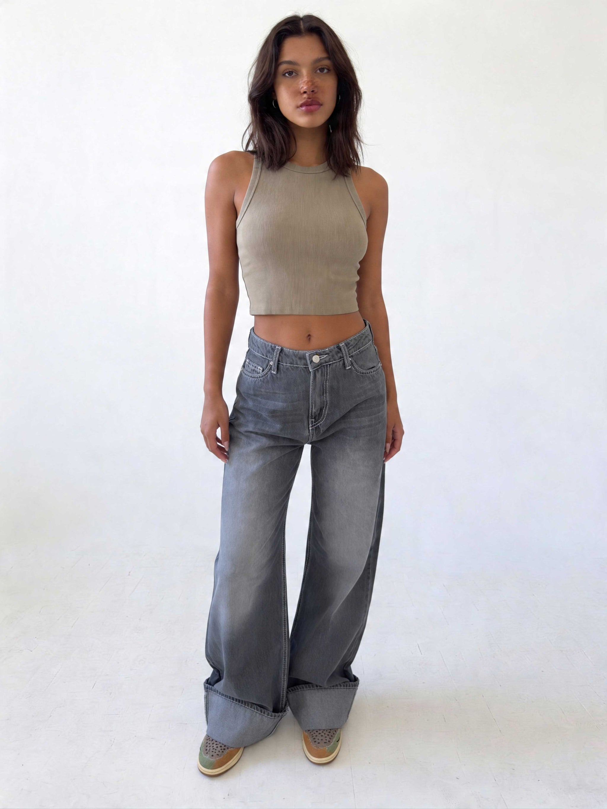 Baggy – High-Waist Faded Grey Jeans Baggy CIZARO - Cizaro Jeans