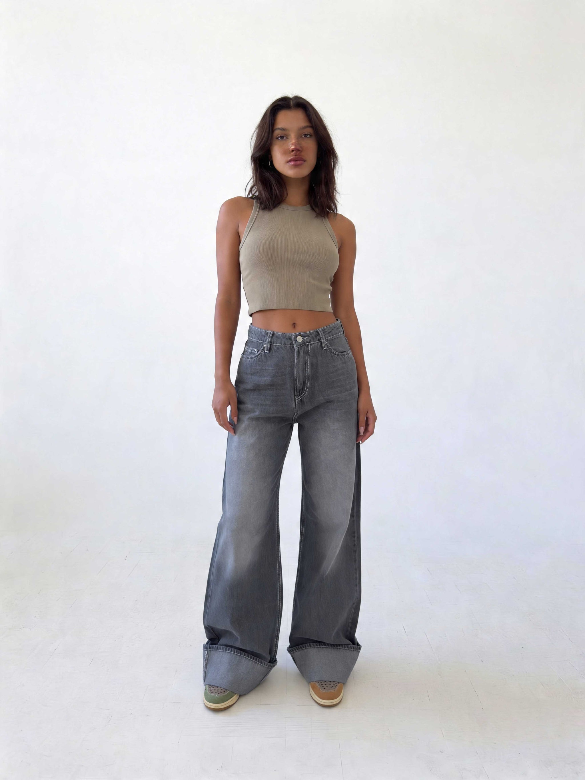 Baggy – High-Waist Faded Grey Jeans Baggy CIZARO - Cizaro Jeans