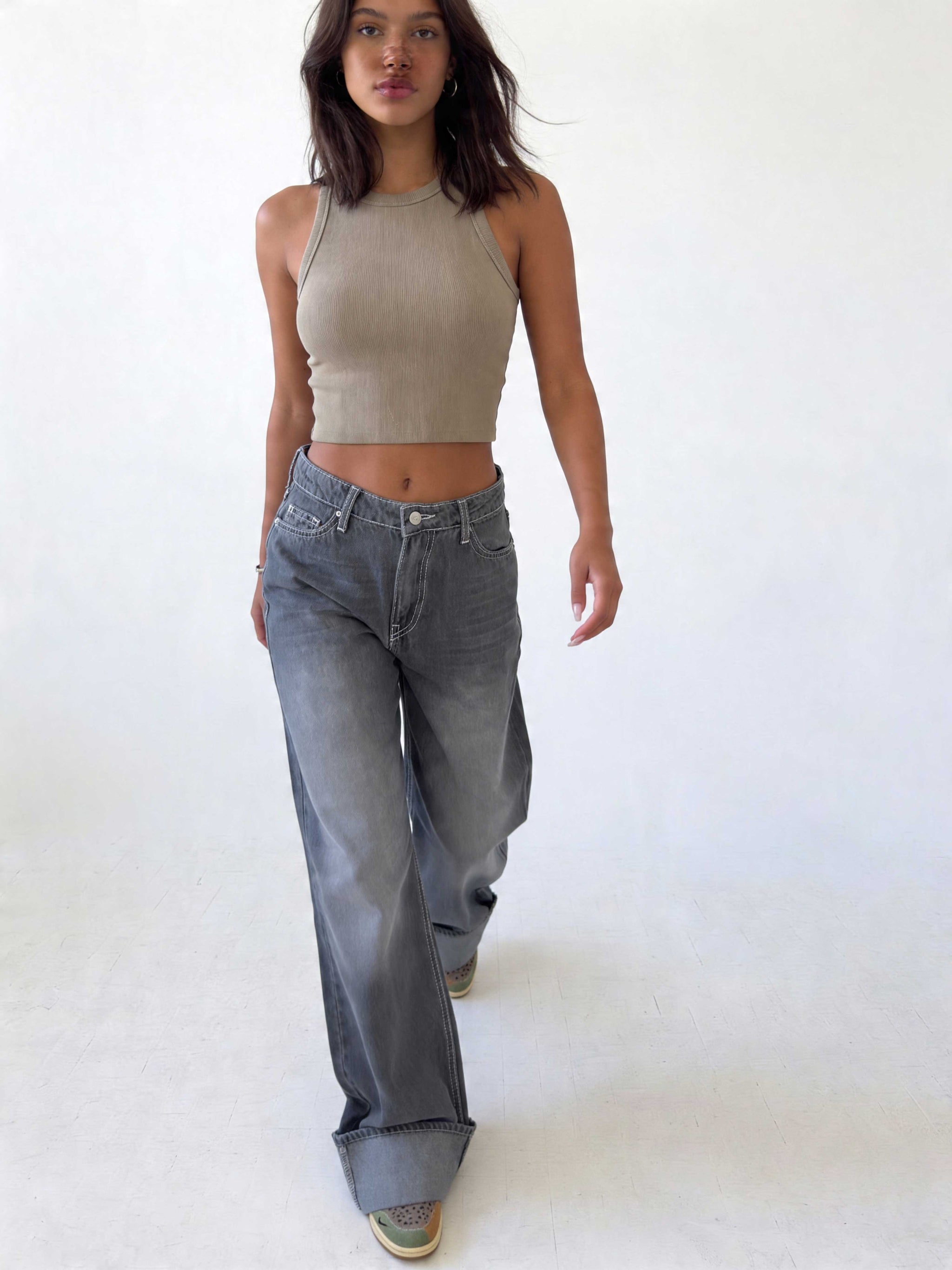 Baggy – High-Waist Faded Grey Jeans Baggy CIZARO - Cizaro Jeans