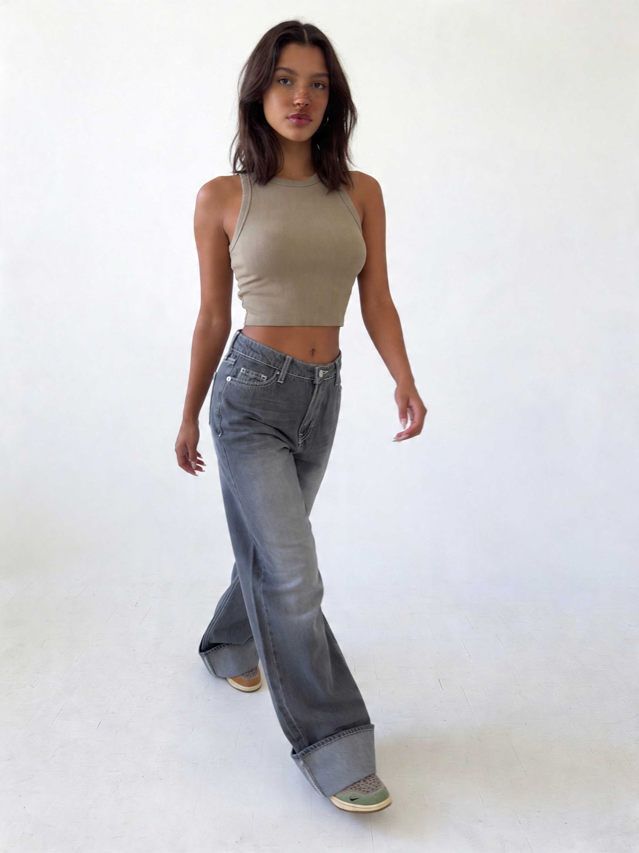 Baggy – High-Waist Faded Grey Jeans Baggy CIZARO - Cizaro Jeans