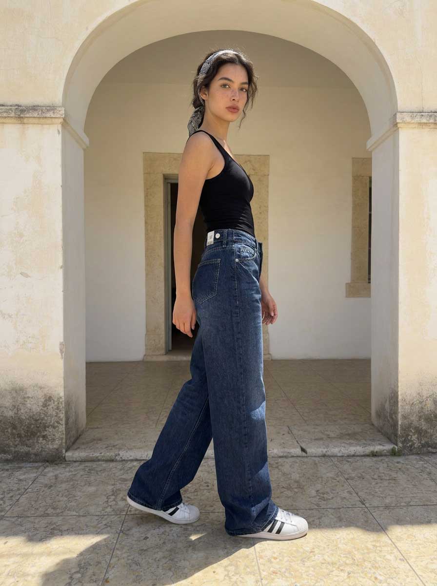 Baggy – High-Waist Flex Waist Mid Royal Blue Jeans Baggy - flex waist CIZARO - Cizaro Jeans
