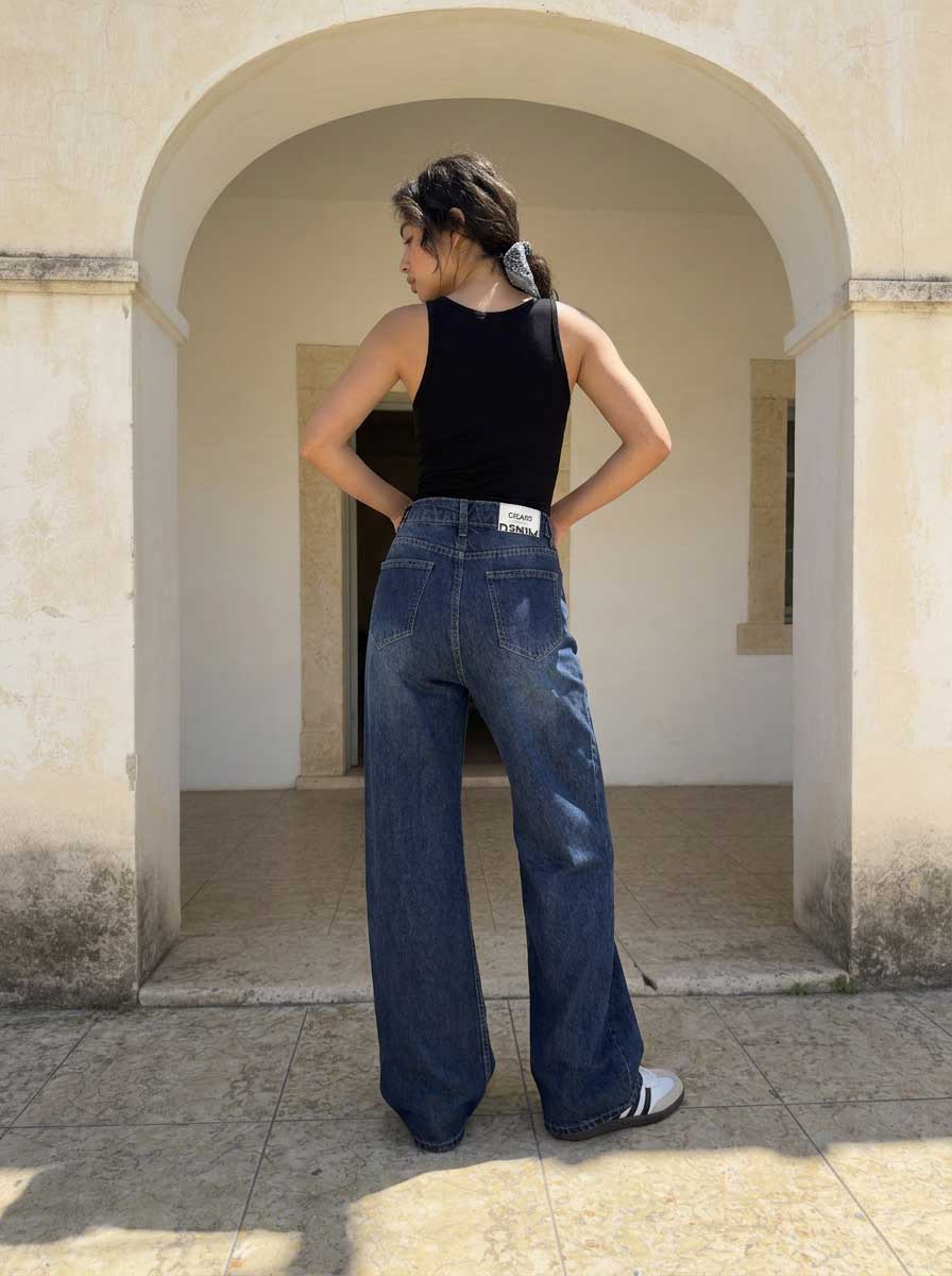 Baggy – High-Waist Flex Waist Mid Royal Blue Jeans Baggy - flex waist CIZARO - Cizaro Jeans