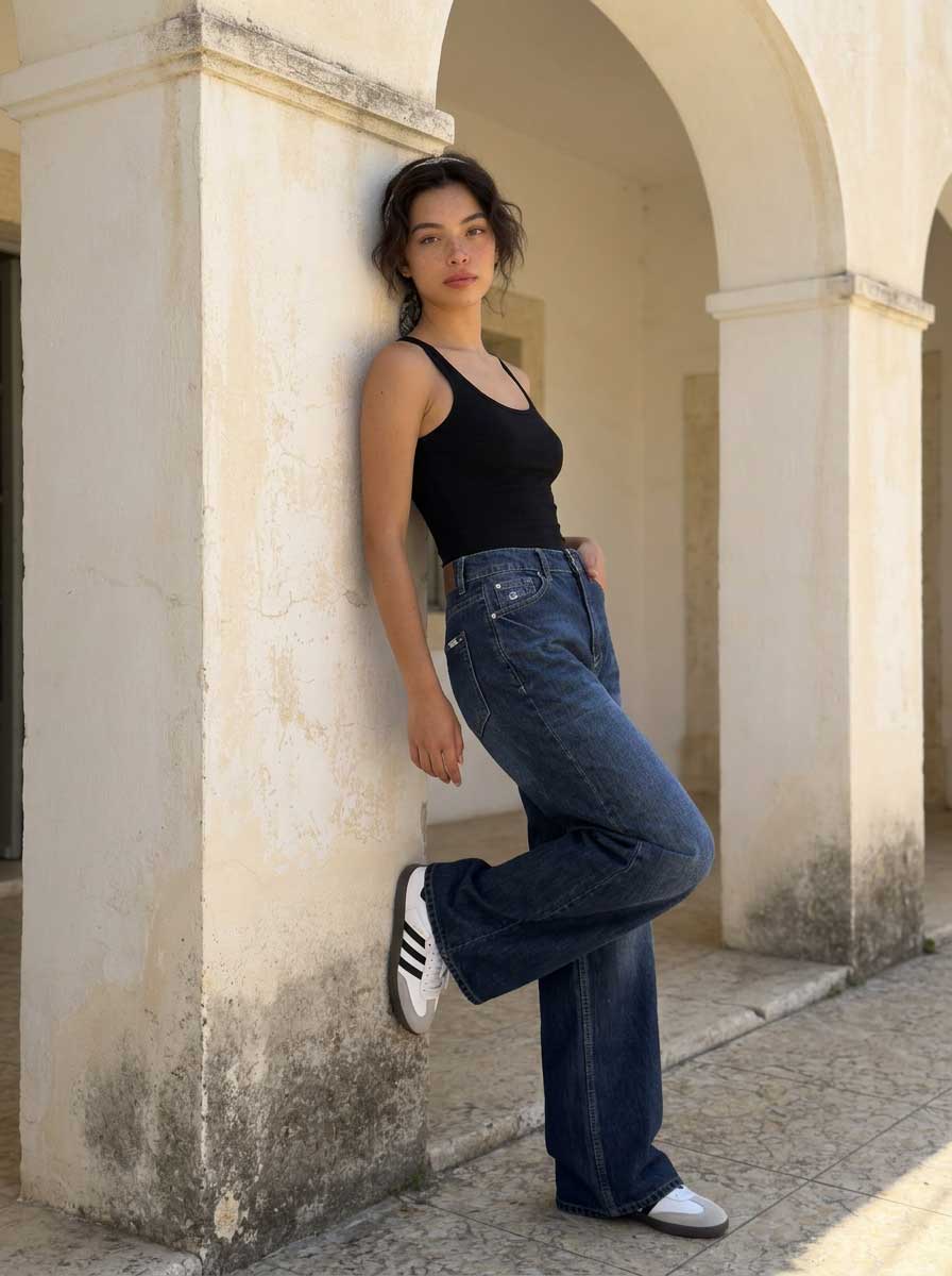 Baggy – High-Waist Flex Waist Mid Royal Blue Jeans Baggy - flex waist CIZARO - Cizaro Jeans