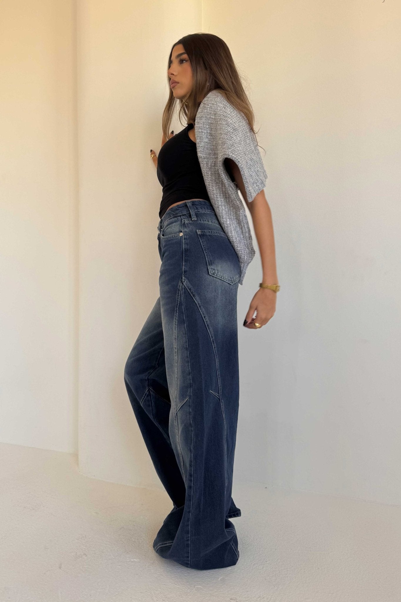 Seam Super Baggy – Mid Rise Deep Vintage Blue Jeans Baggy CIZARO - Cizaro Jeans