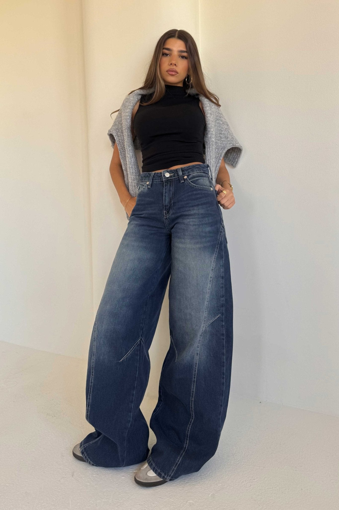 Seam Super Baggy – Mid Rise Deep Vintage Blue Jeans Baggy CIZARO - Cizaro Jeans