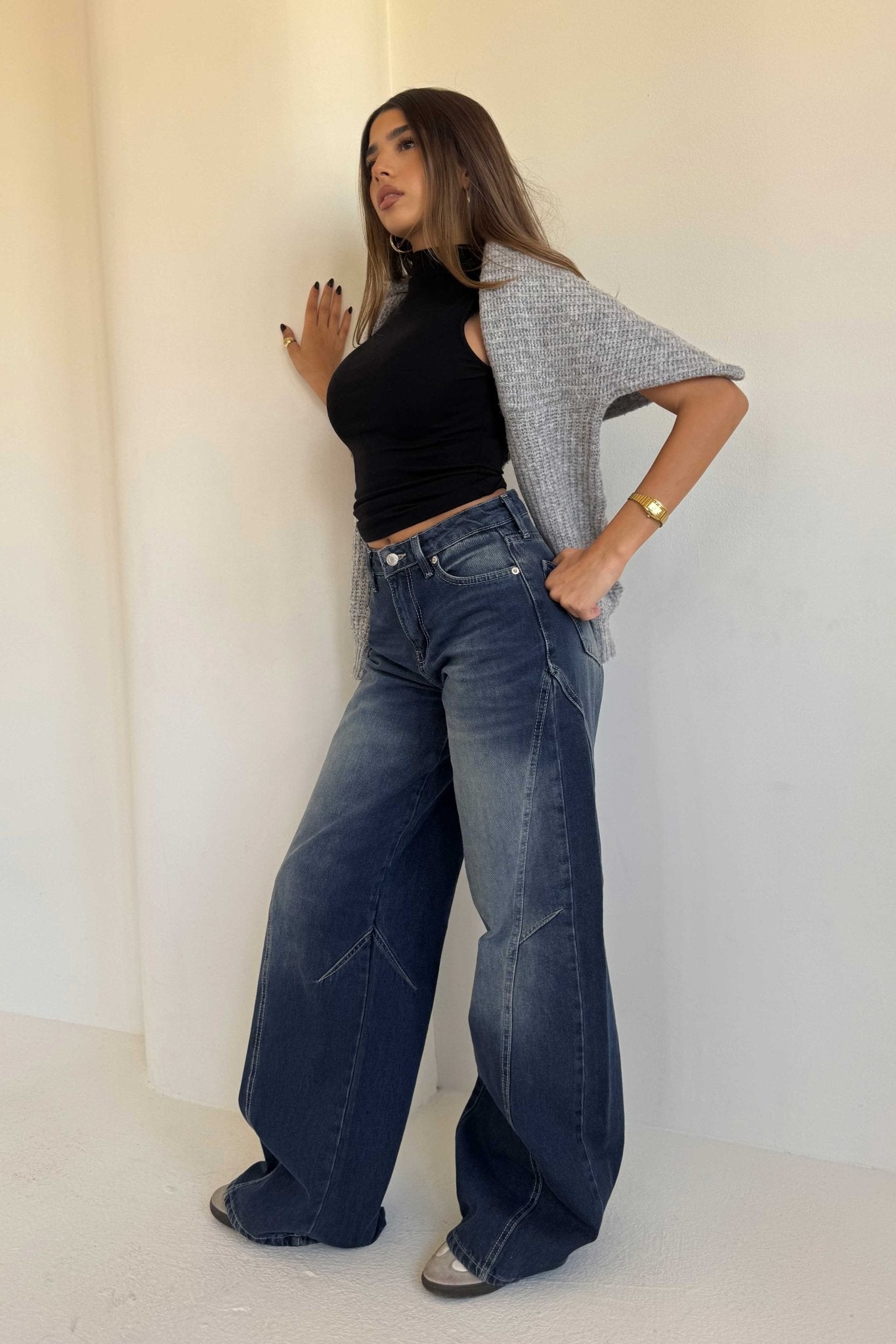 Seam Super Baggy – Mid Rise Deep Vintage Blue Jeans Baggy CIZARO - Cizaro Jeans