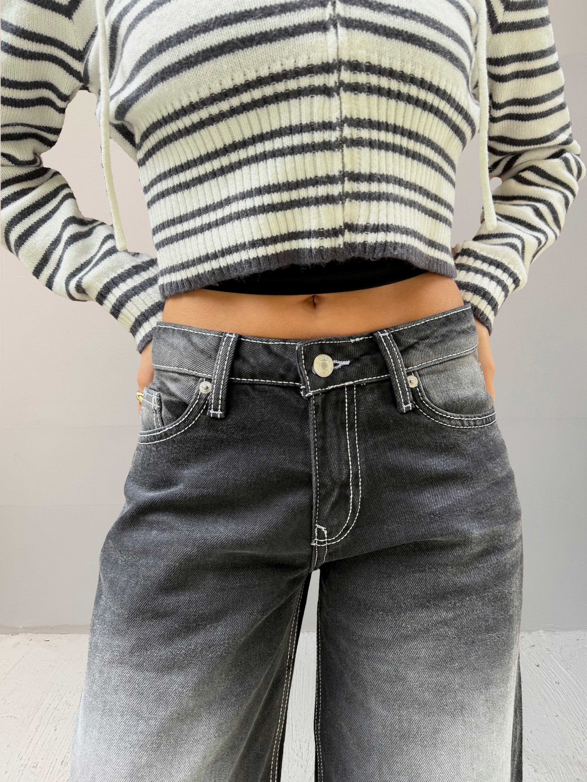Baggy – Low-Waist Faded Washed Black Jeans Baggy CIZARO - Cizaro Jeans