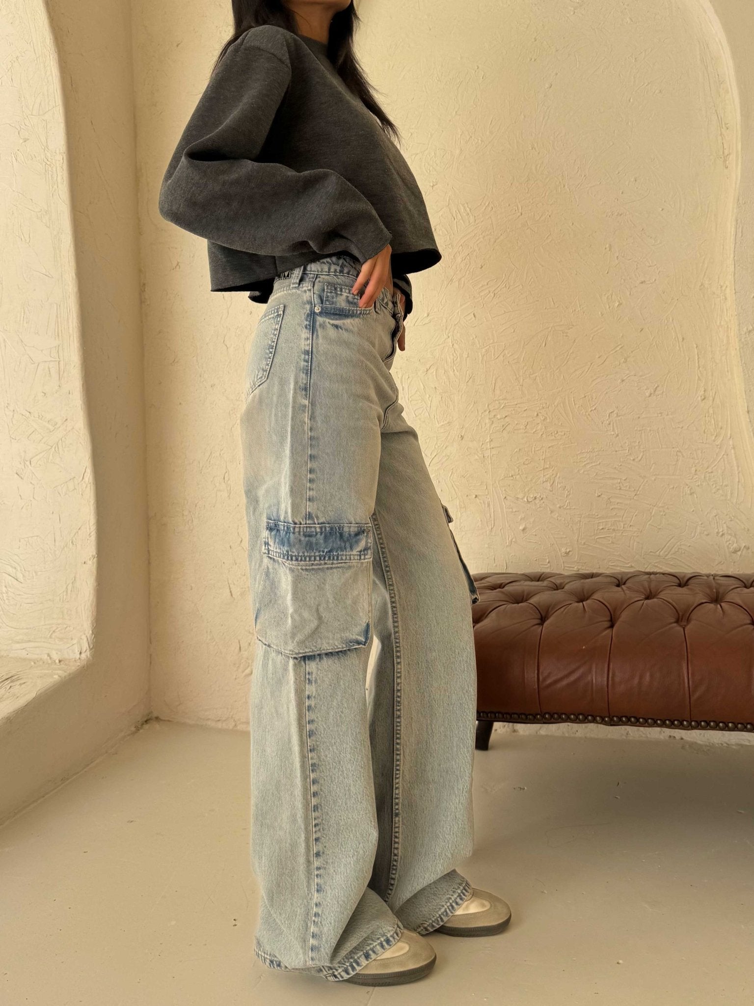 Cargo – Mid-Rise Light Vintage Blue Jeans cargo CIZARO - Cizaro Jeans
