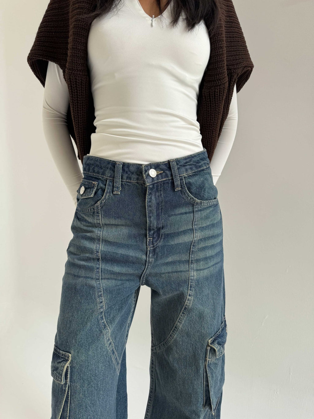 Cargo – Mid-Rise Deep Vintage Blue Jeans Cargo CIZARO - Cizaro Jeans