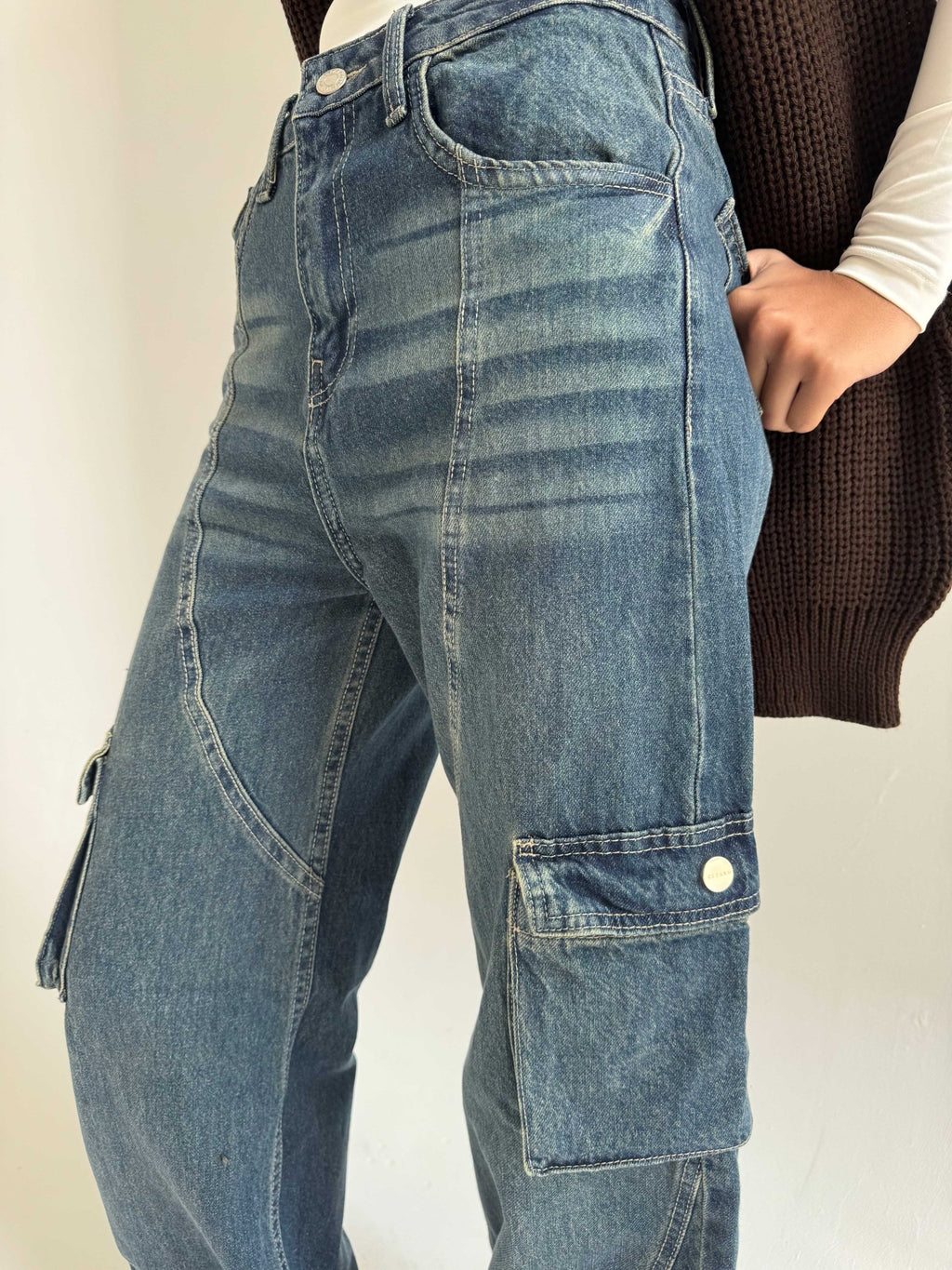 Cargo – Mid-Rise Deep Vintage Blue Jeans Cargo CIZARO - Cizaro Jeans