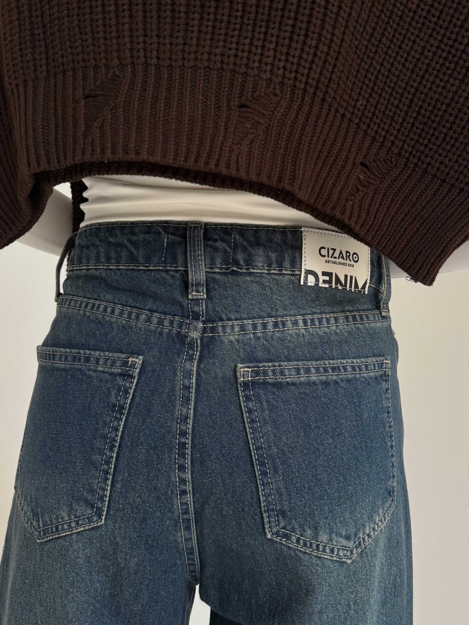 Cargo – Mid-Rise Deep Vintage Blue Jeans cargo CIZARO - Cizaro Jeans