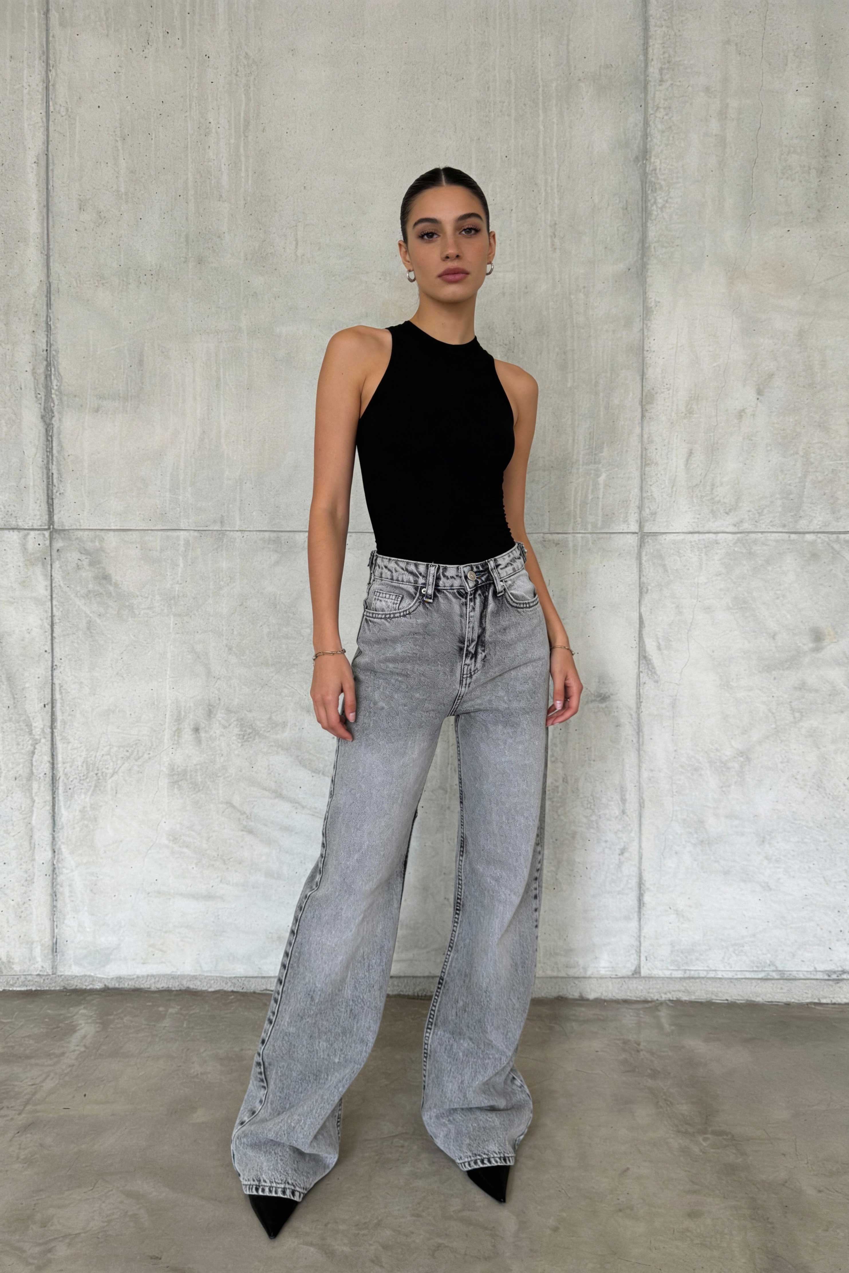 Baggy – High Waist Flex Waist Light Acid Grey Jeans Baggy CIZARO - Cizaro Jeans