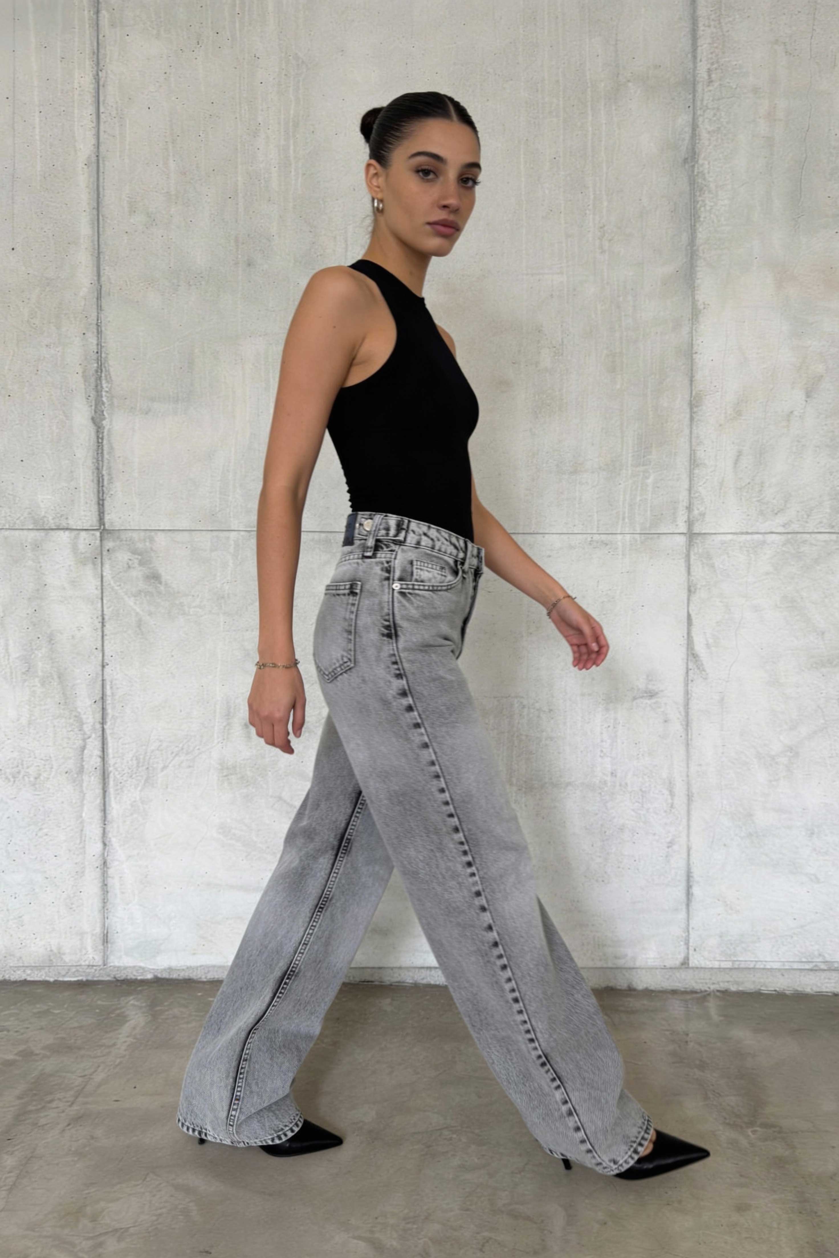 Baggy – High Waist Flex Waist Light Acid Grey Jeans Baggy CIZARO - Cizaro Jeans