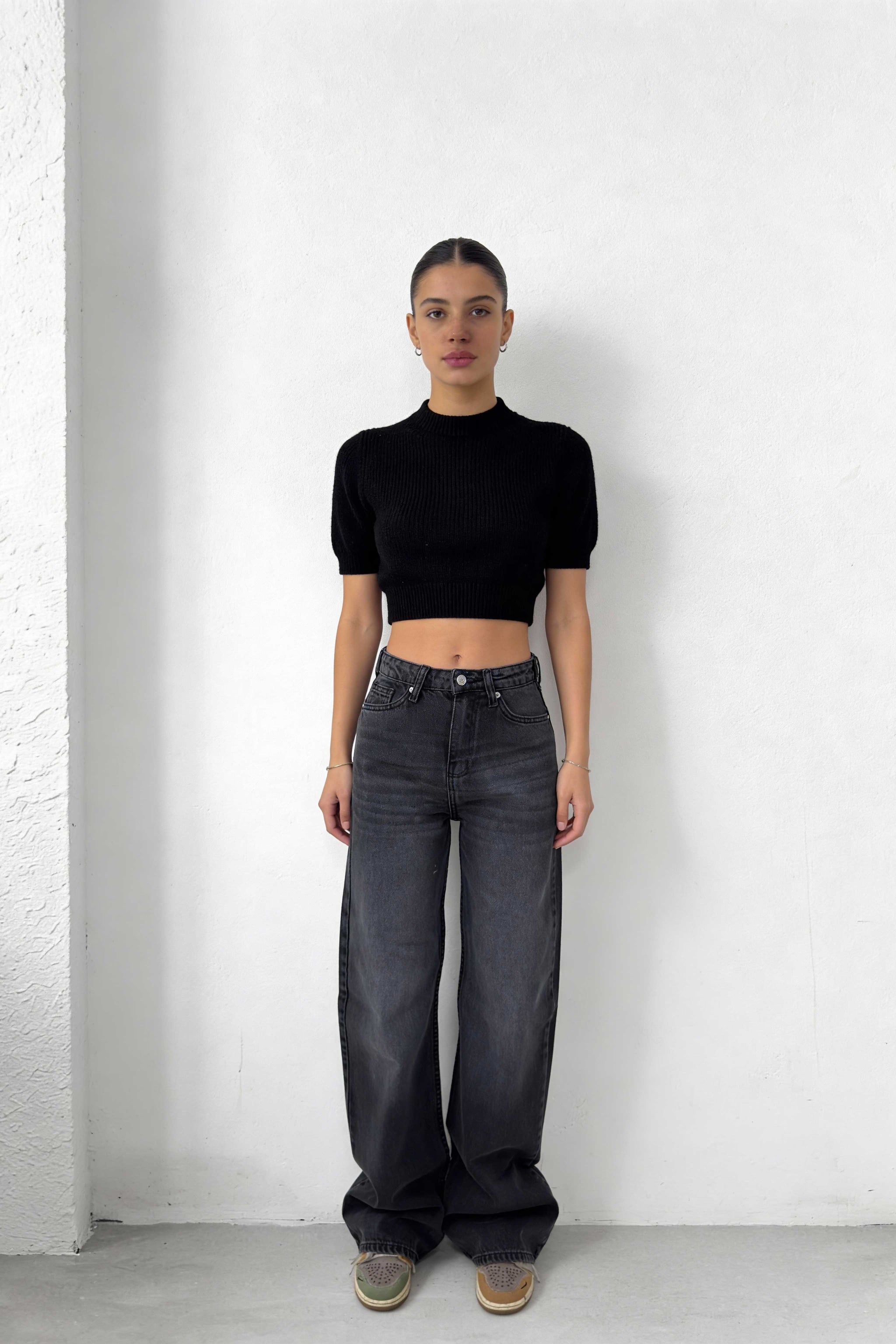 Baggy – High-Waist Flex Waist Washed Black Jeans baggy CIZARO - Cizaro Jeans