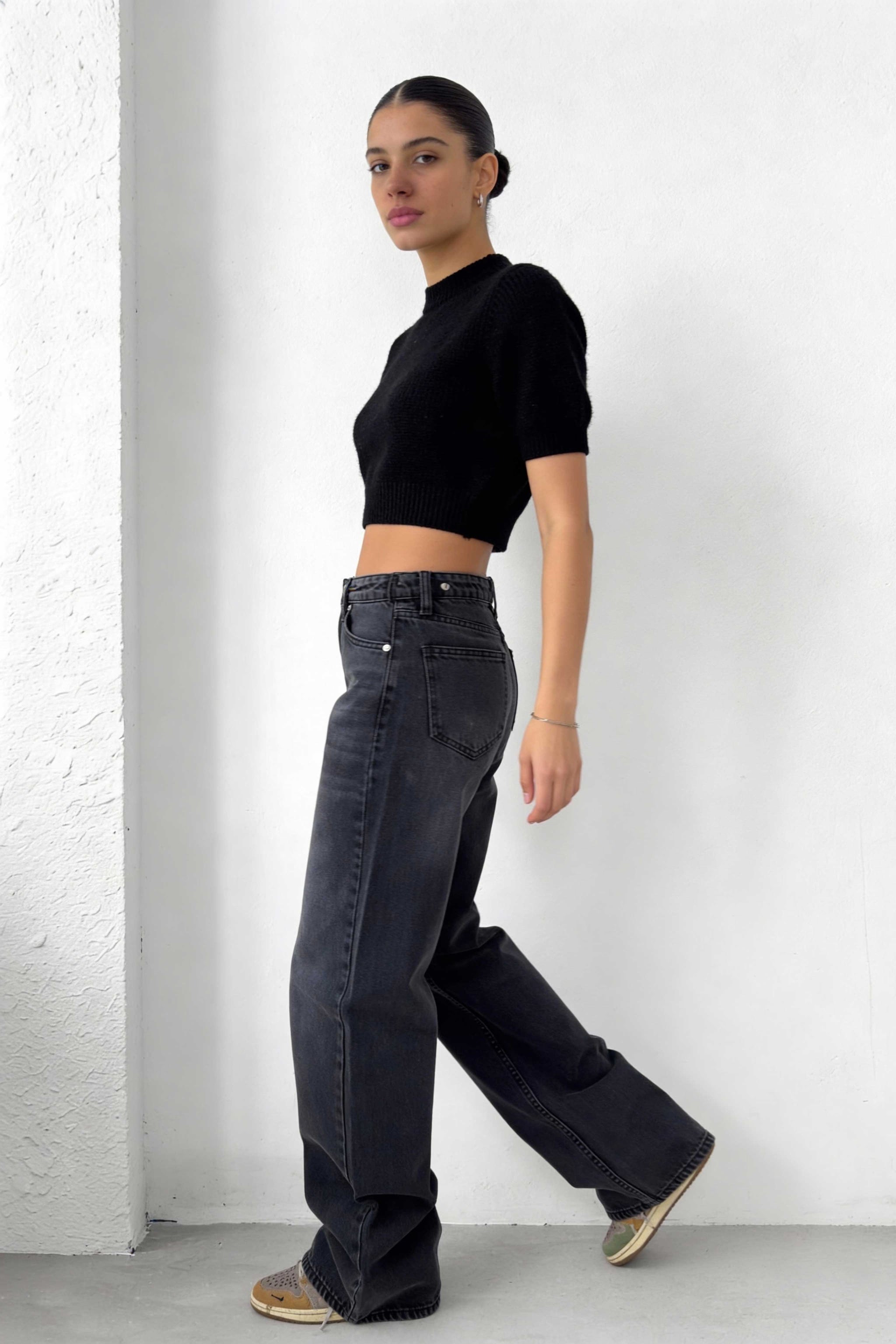 Baggy – High-Waist Flex Waist Washed Black Jeans baggy CIZARO - Cizaro Jeans