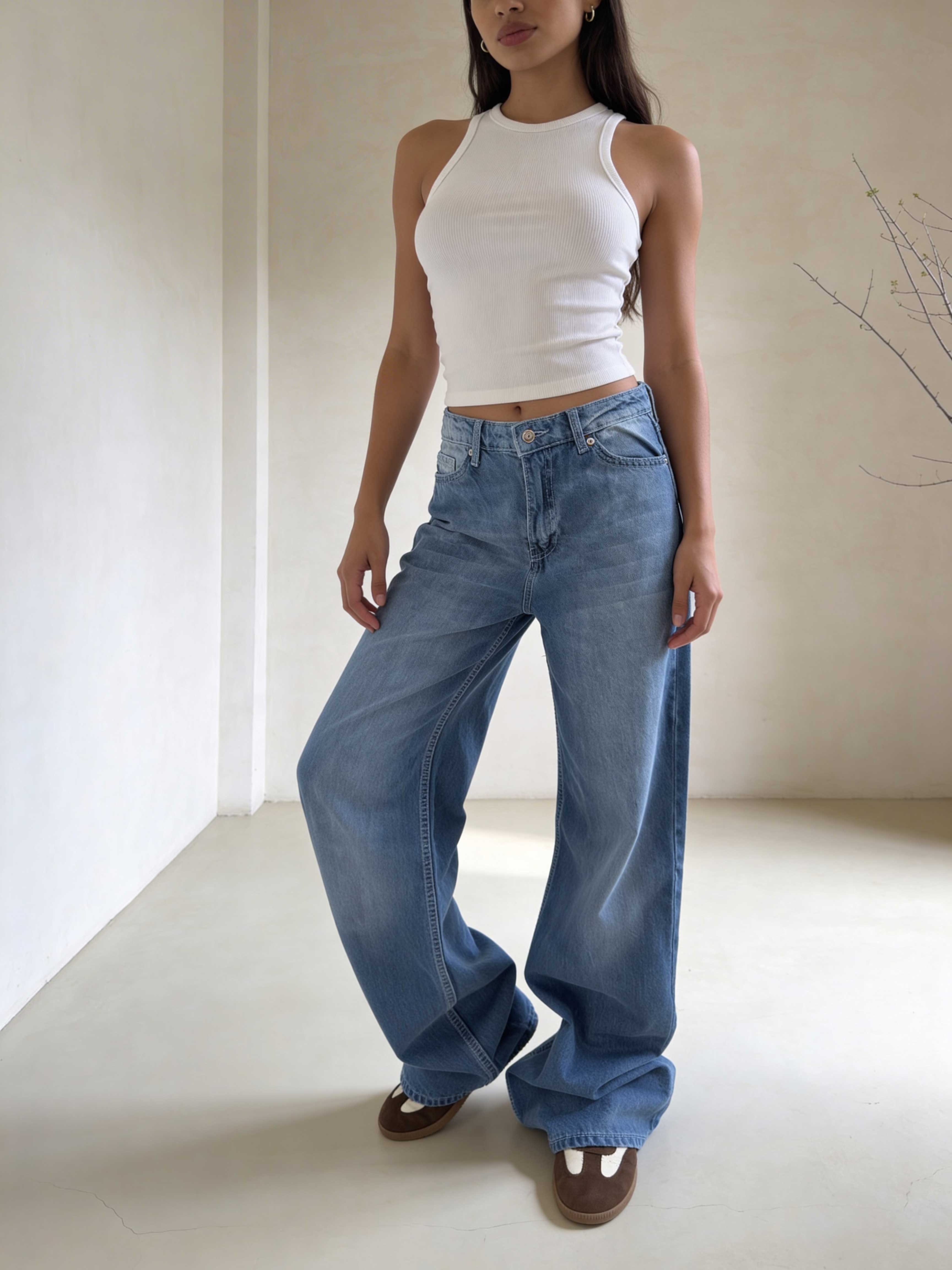 Baggy - High-Waist Blush Blue Jeans Baggy CIZARO - Cizaro Jeans