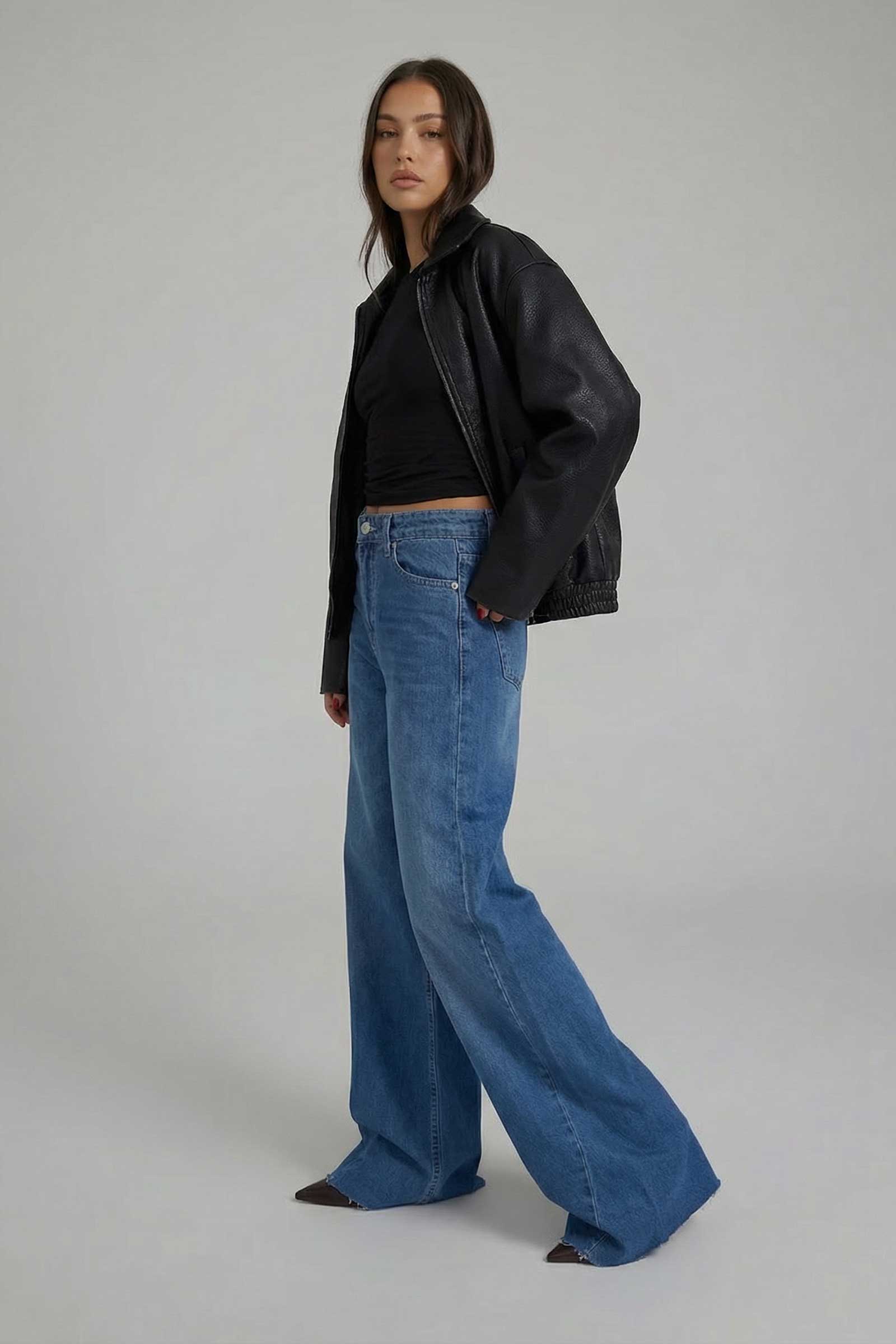 Super Baggy – High-Waist Ocean Blue Raw Hem Jeans Super Baggy CIZARO - Cizaro Jeans