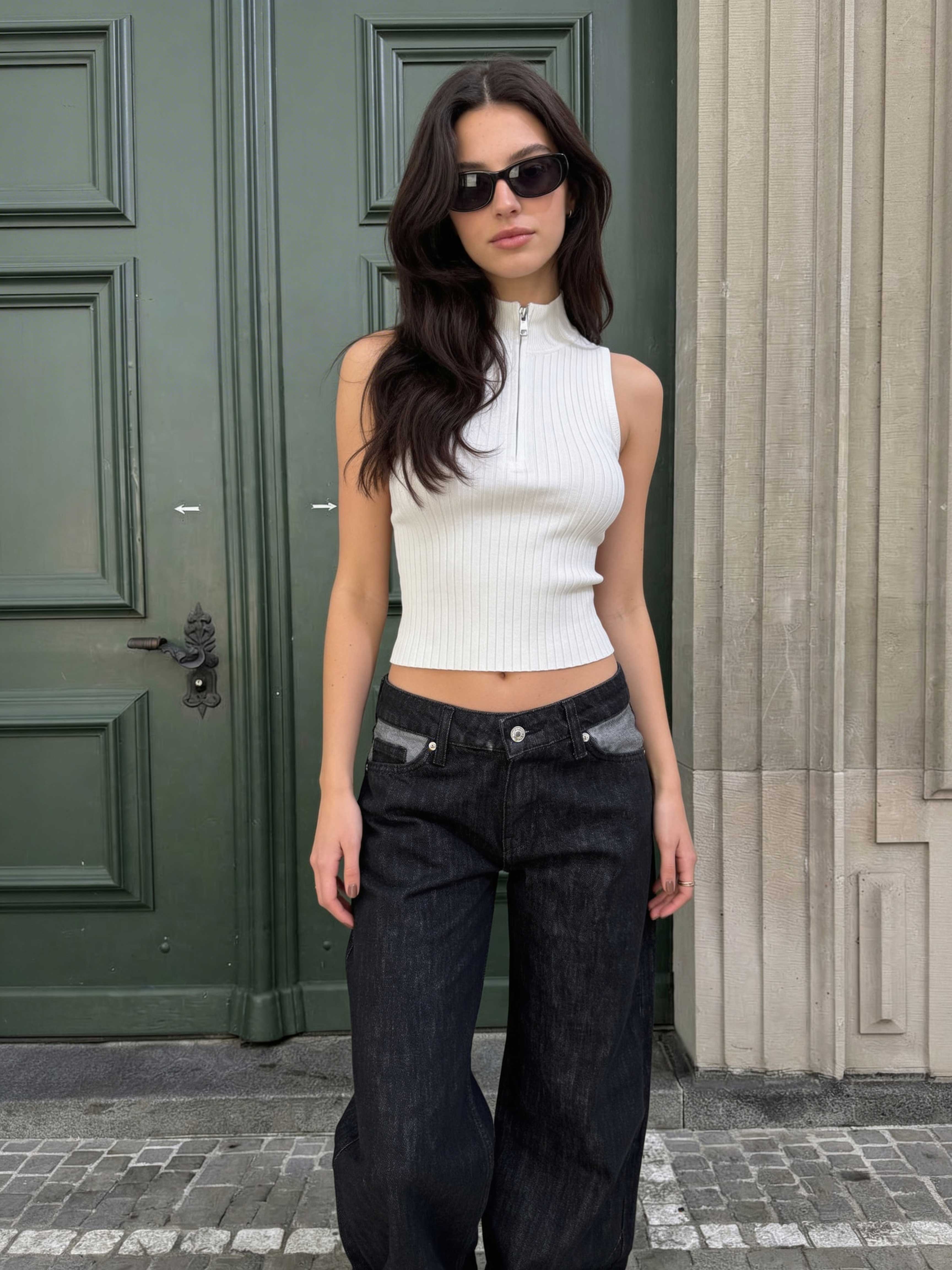 Baggy – Low-Waist Folded Black Raw Denim Jeans Baggy CIZARO - Cizaro Jeans