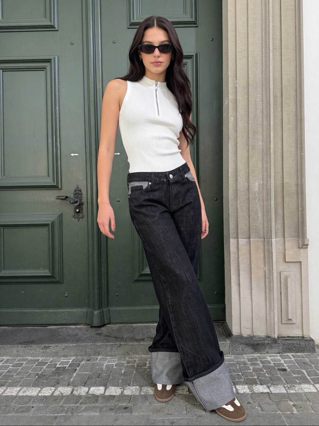 Baggy – Low-Waist Folded Black Raw Denim Jeans Baggy CIZARO - Cizaro Jeans