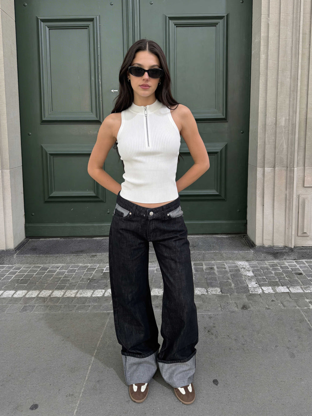 Baggy – Low-Waist Folded Black Raw Denim Jeans Baggy CIZARO - Cizaro Jeans