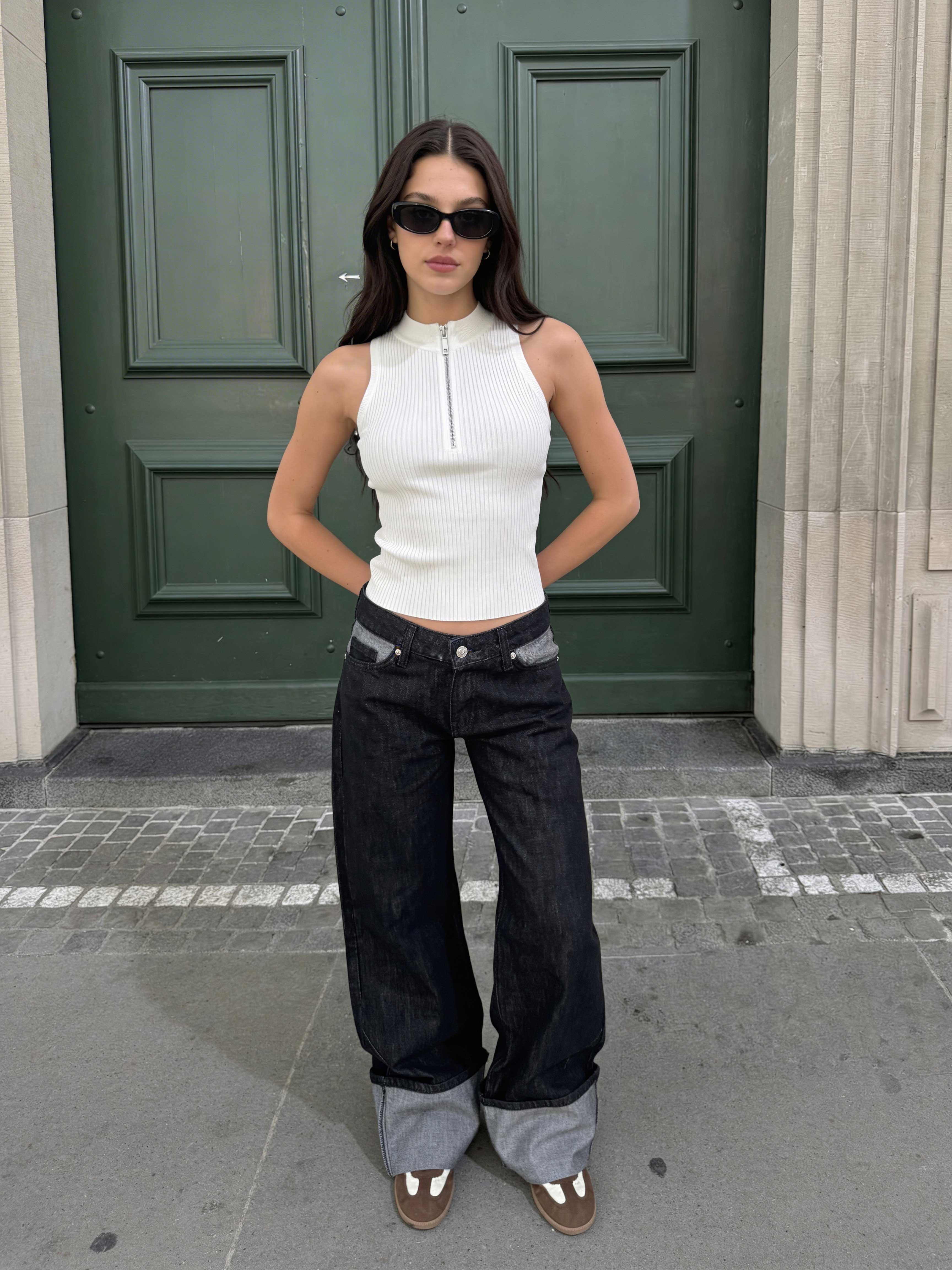 Baggy – Low-Waist Folded Black Raw Denim Jeans Baggy CIZARO - Cizaro Jeans