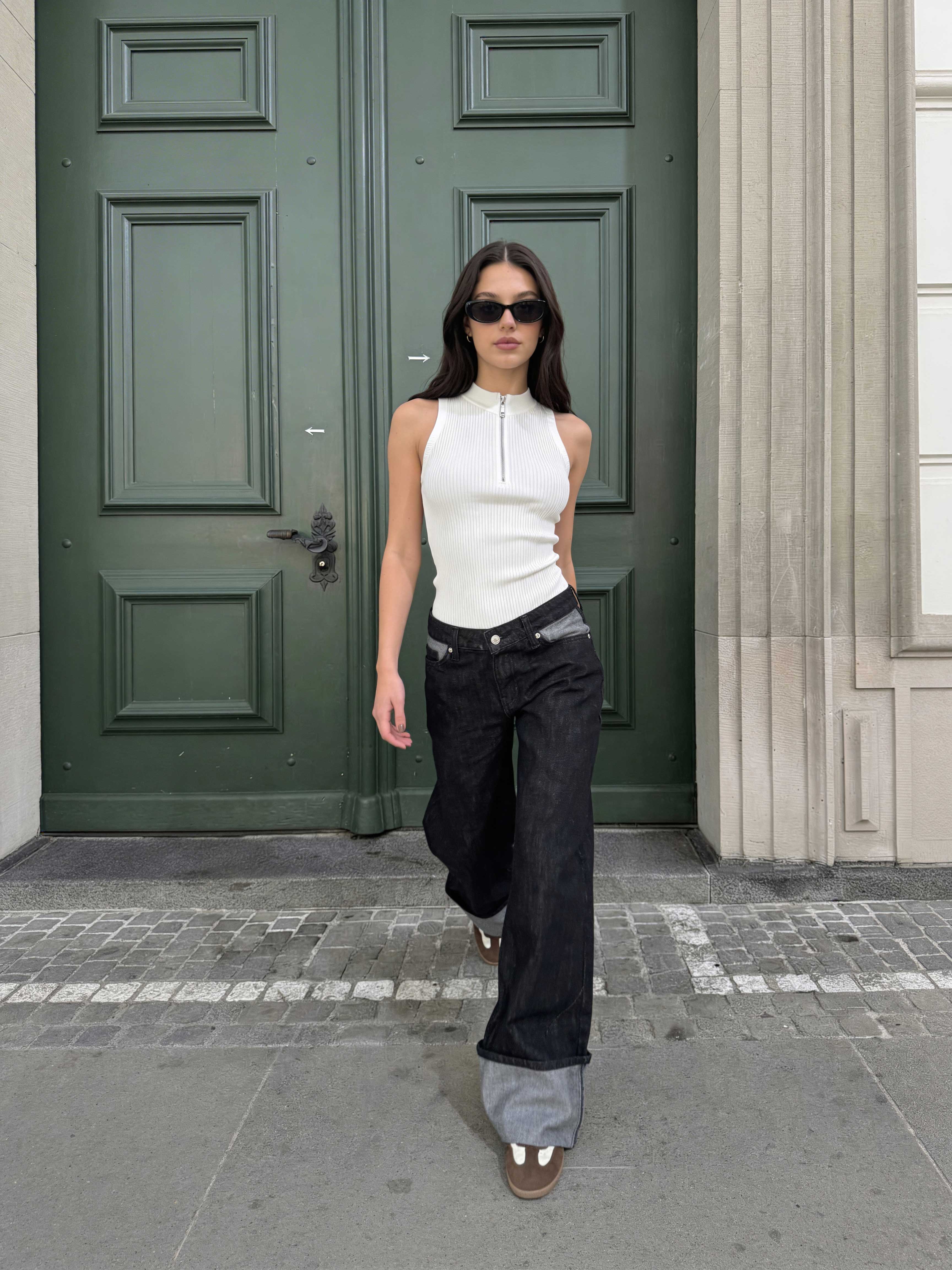 Baggy – Low-Waist Folded Black Raw Denim Jeans Baggy CIZARO - Cizaro Jeans