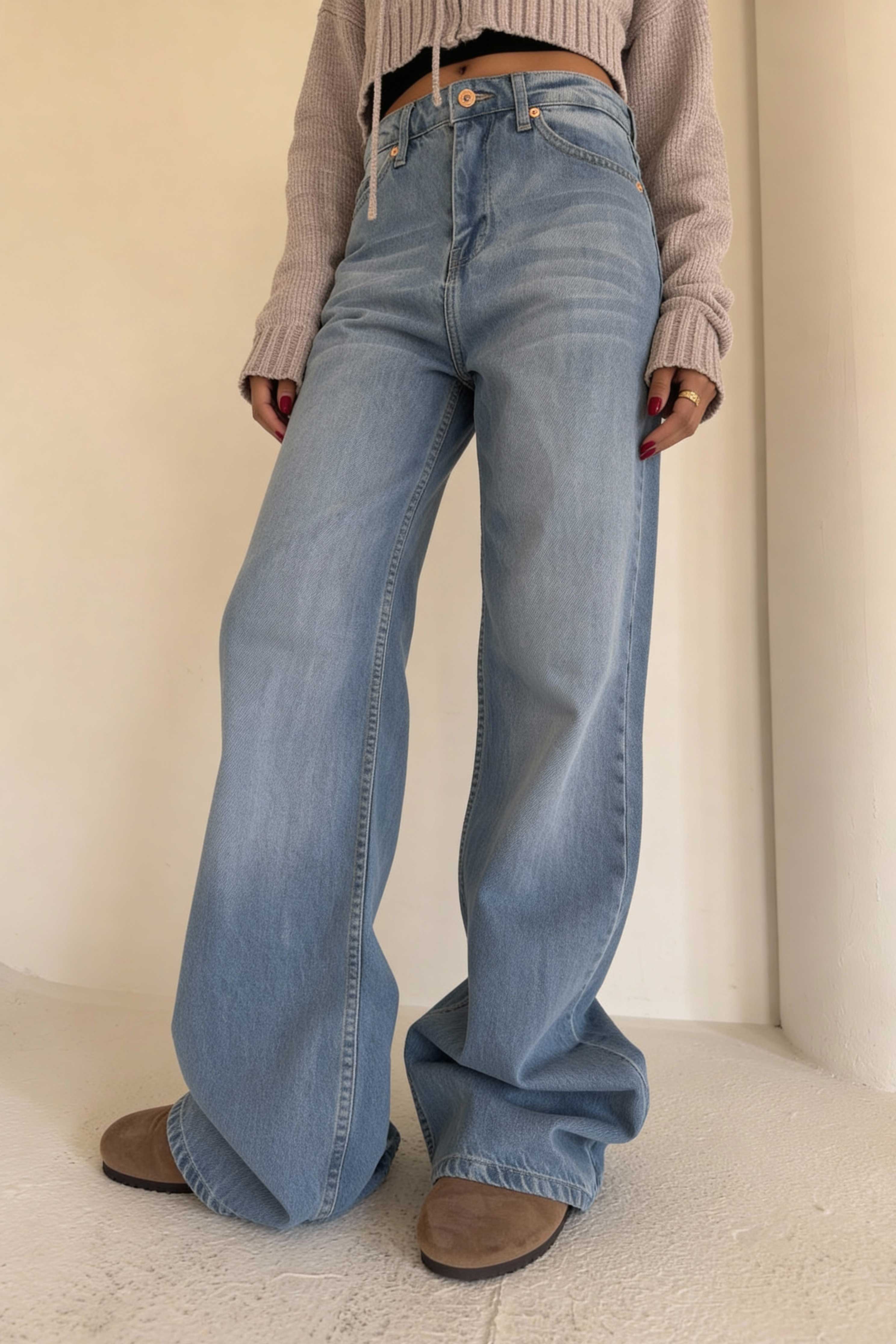 Baggy – High-Waist Light Acid Blue Jeans Baggy CIZARO - Cizaro Jeans