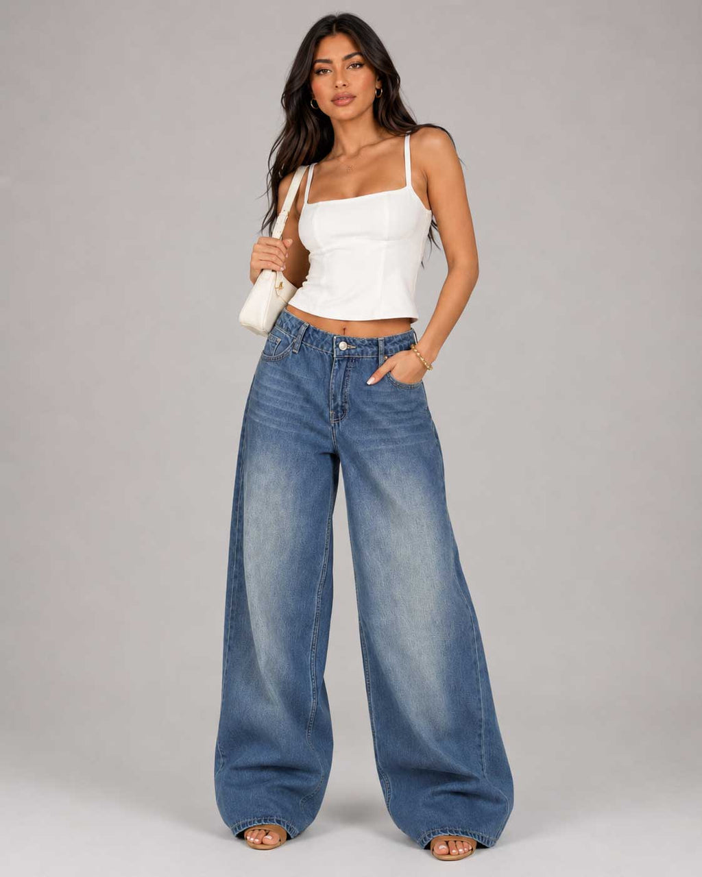 Super Baggy - Mid-Waist Dark Blue-Green Washed Jeans Baggy CIZARO - Cizaro Jeans