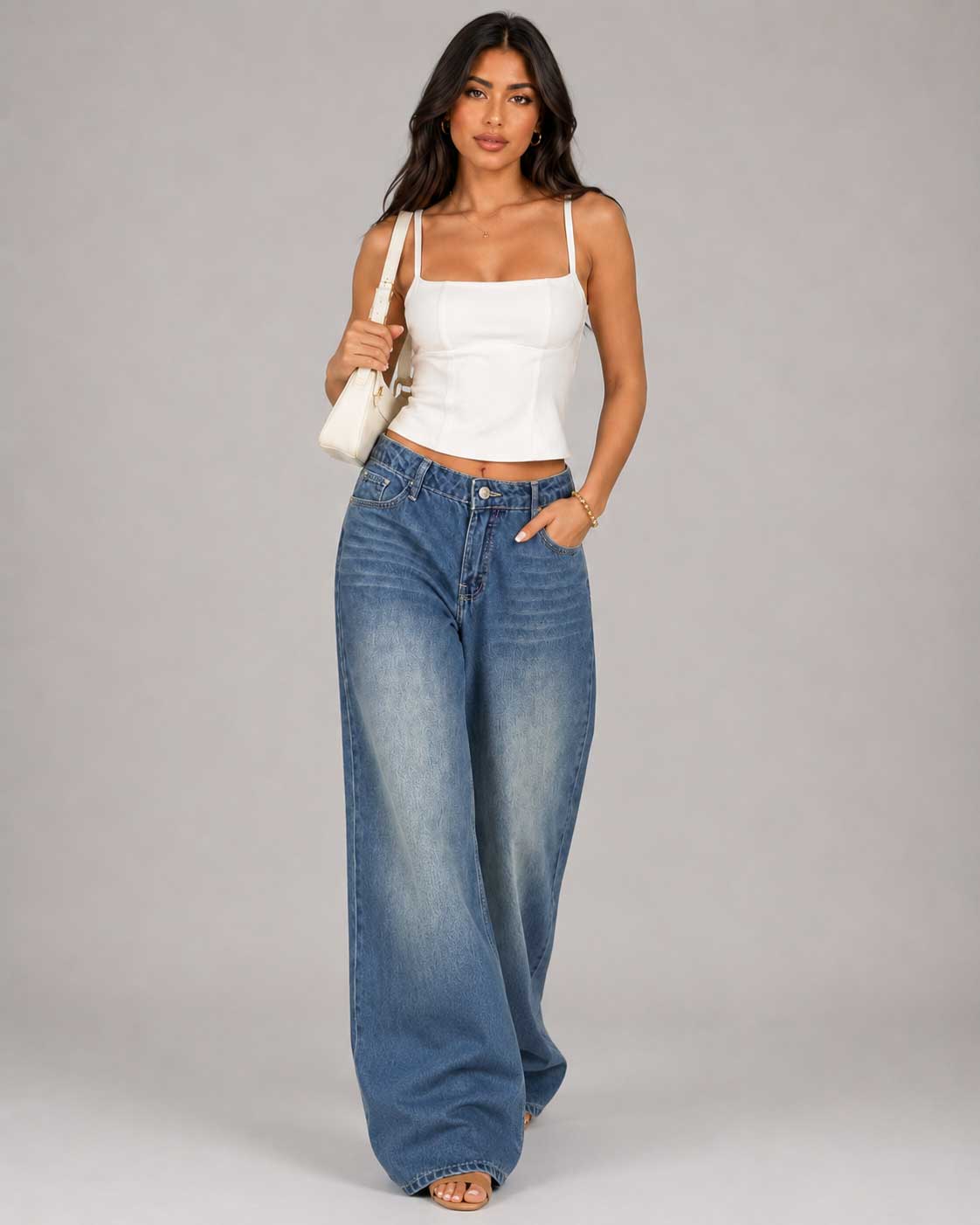 Super Baggy - Mid-Waist Dark Blue-Green Washed Jeans Baggy CIZARO - Cizaro Jeans