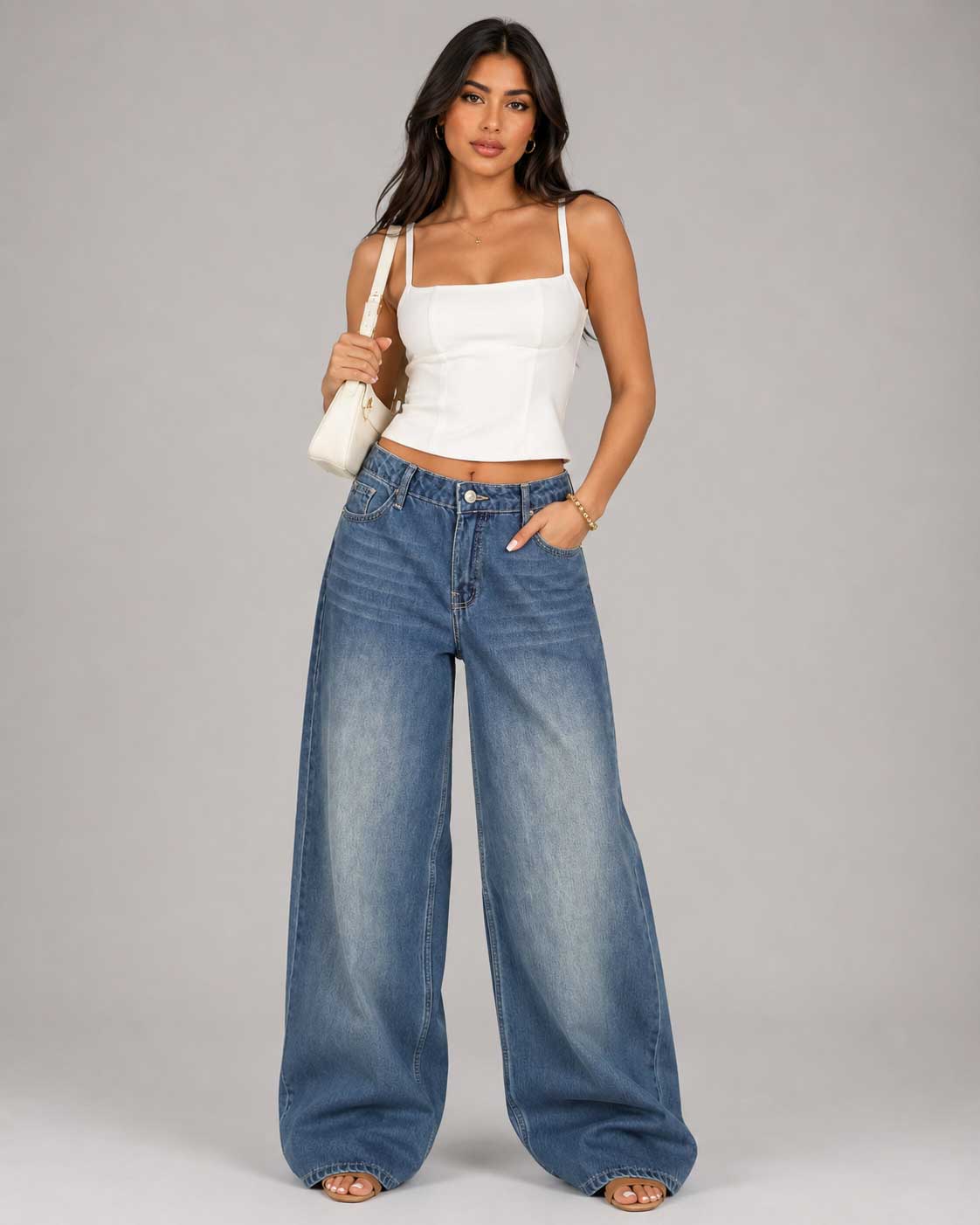 Super Baggy - Mid-Waist Dark Blue-Green Washed Jeans Baggy CIZARO - Cizaro Jeans